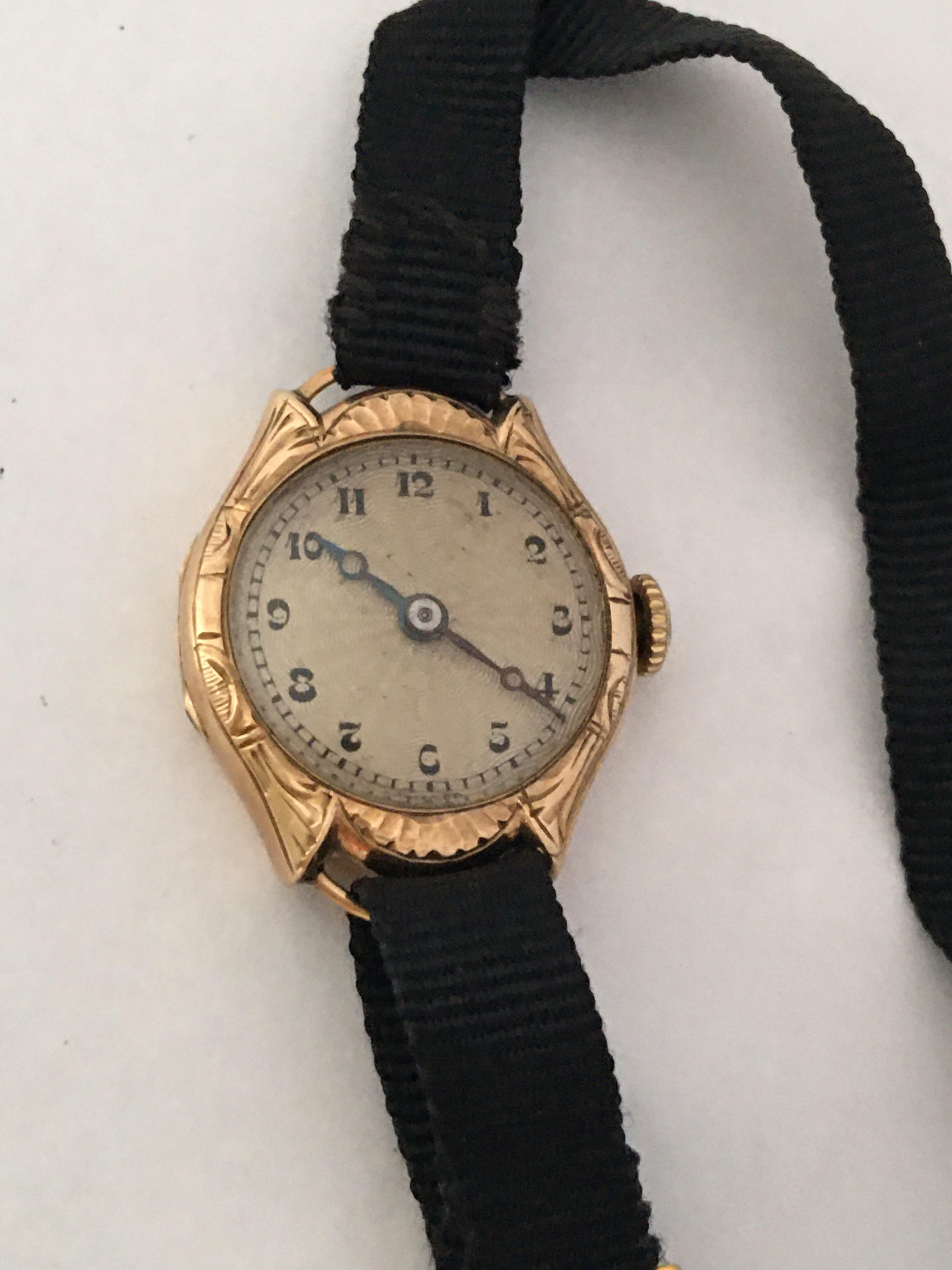 Vintage 1920s 9 Karat Gold Ladies Mechanical Watch For Sale 4