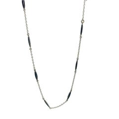 Vintage 1920s Art Deco Black Enamel & Silver Chain Necklace
