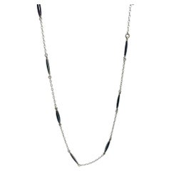 Vintage 1920s Art Deco Black Enamel & Silver Chain Necklace
