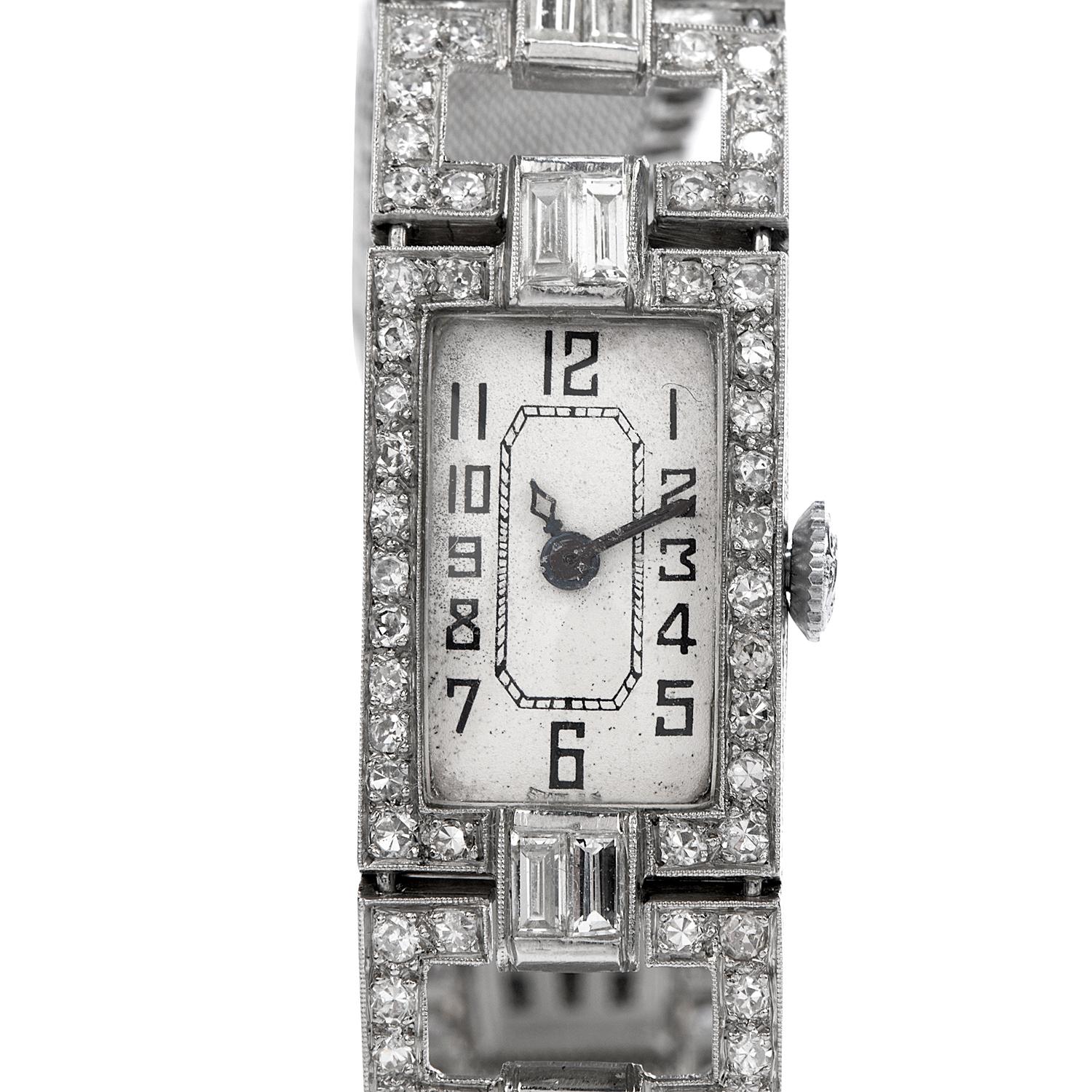 Vintage 1920's Art Deco Diamond Platinum Ladies Mesh Watch In Excellent Condition In Miami, FL
