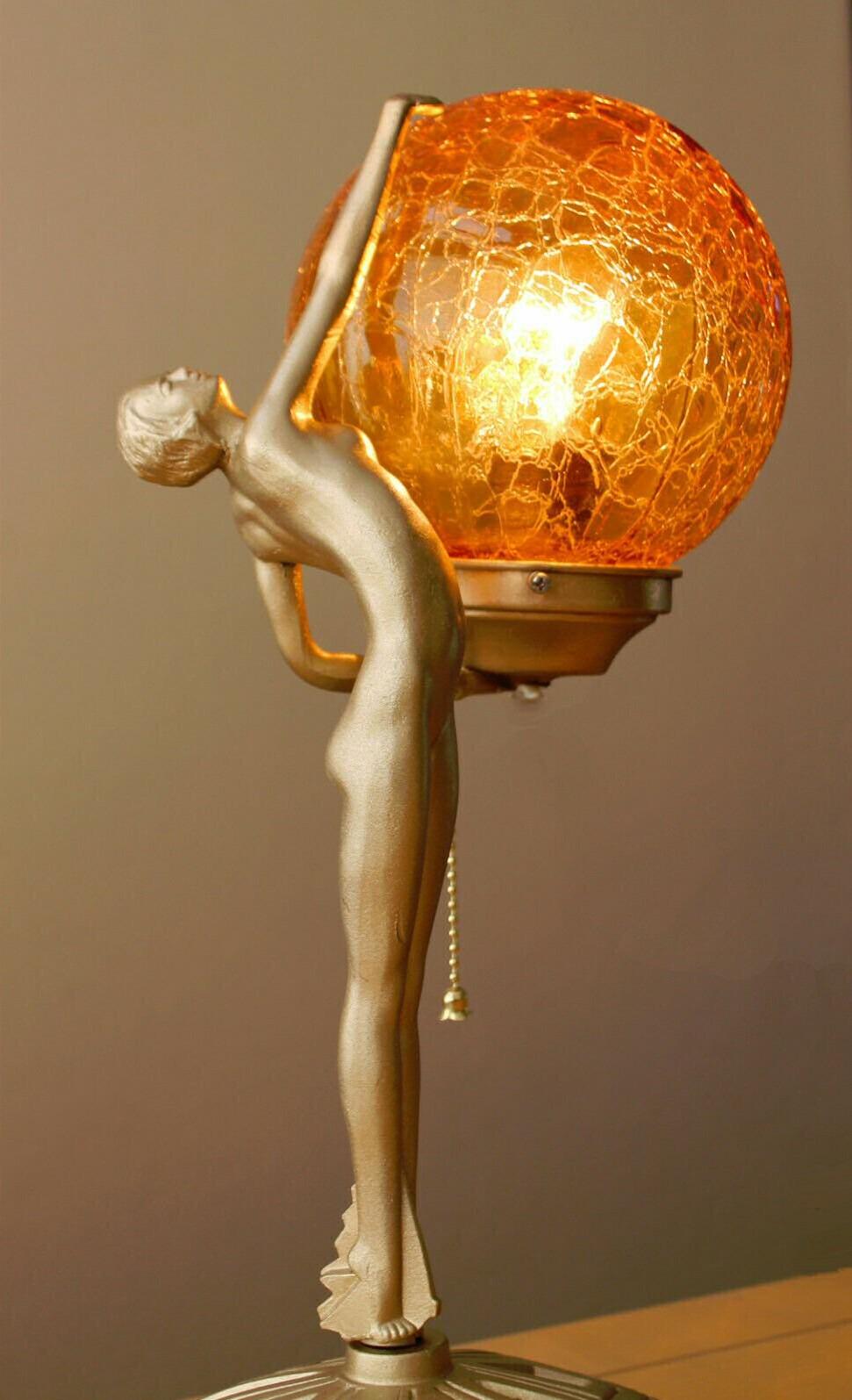 Vintage 1920s Art Deco Nude Figural Lamp Sculpture in the manner of Frankart 5