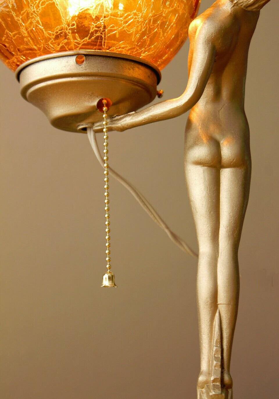 Vintage 1920s Art Deco Nude Figural Lamp Sculpture in the manner of Frankart 1