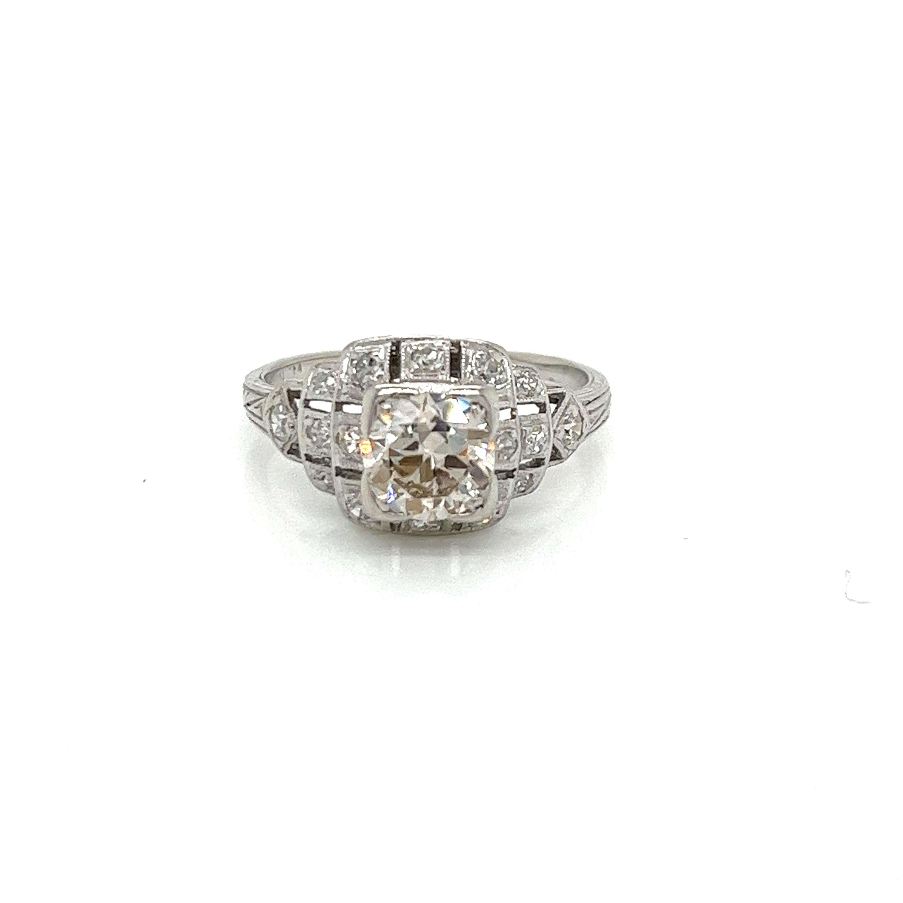 Vintage 1920er Jahre Art Deco Platin Diamant-Verlobungsring .82 Karat (Alteuropäischer Schliff) im Angebot
