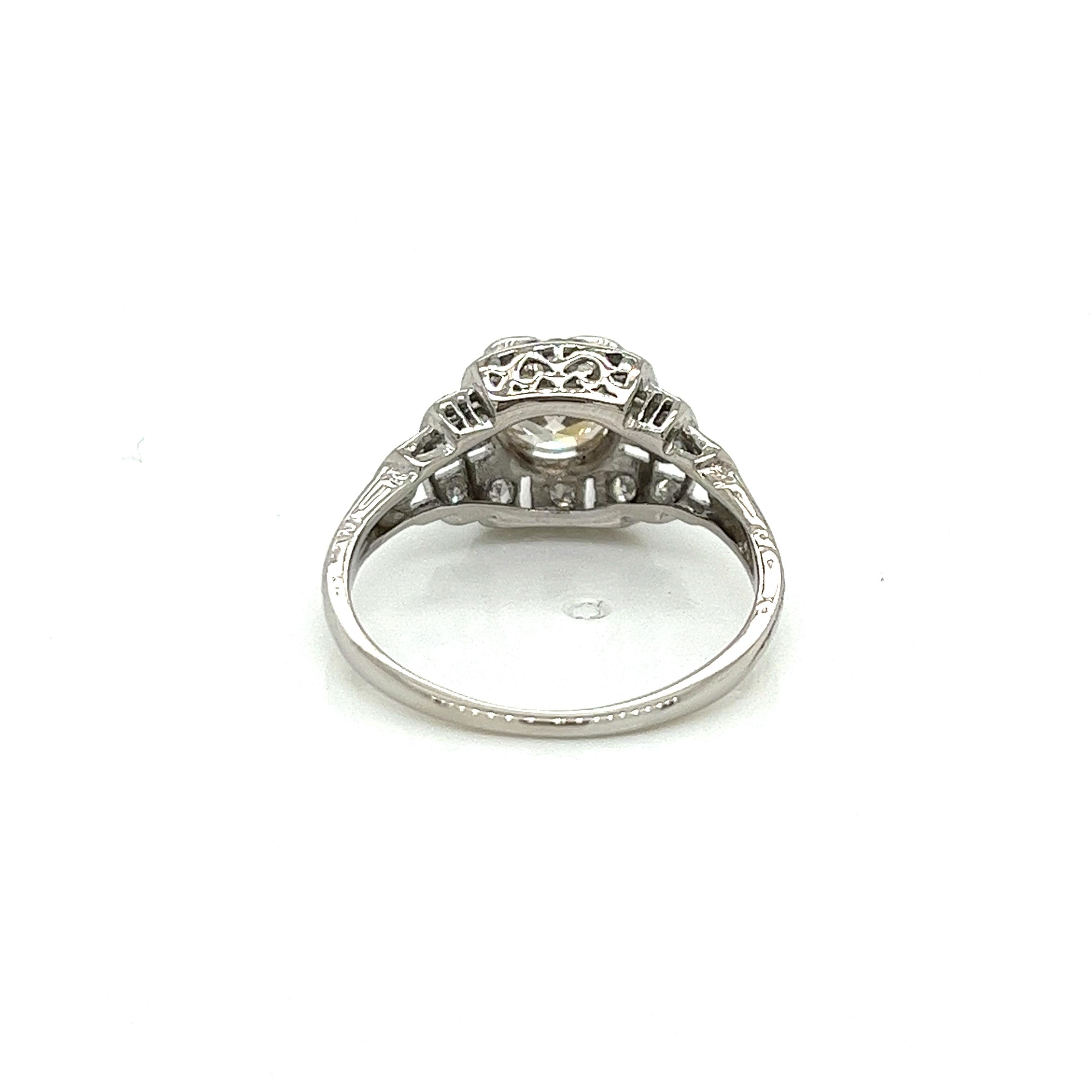 Women's Vintage 1920s Art Deco Platinum Diamond Engagement Ring .82ct For Sale