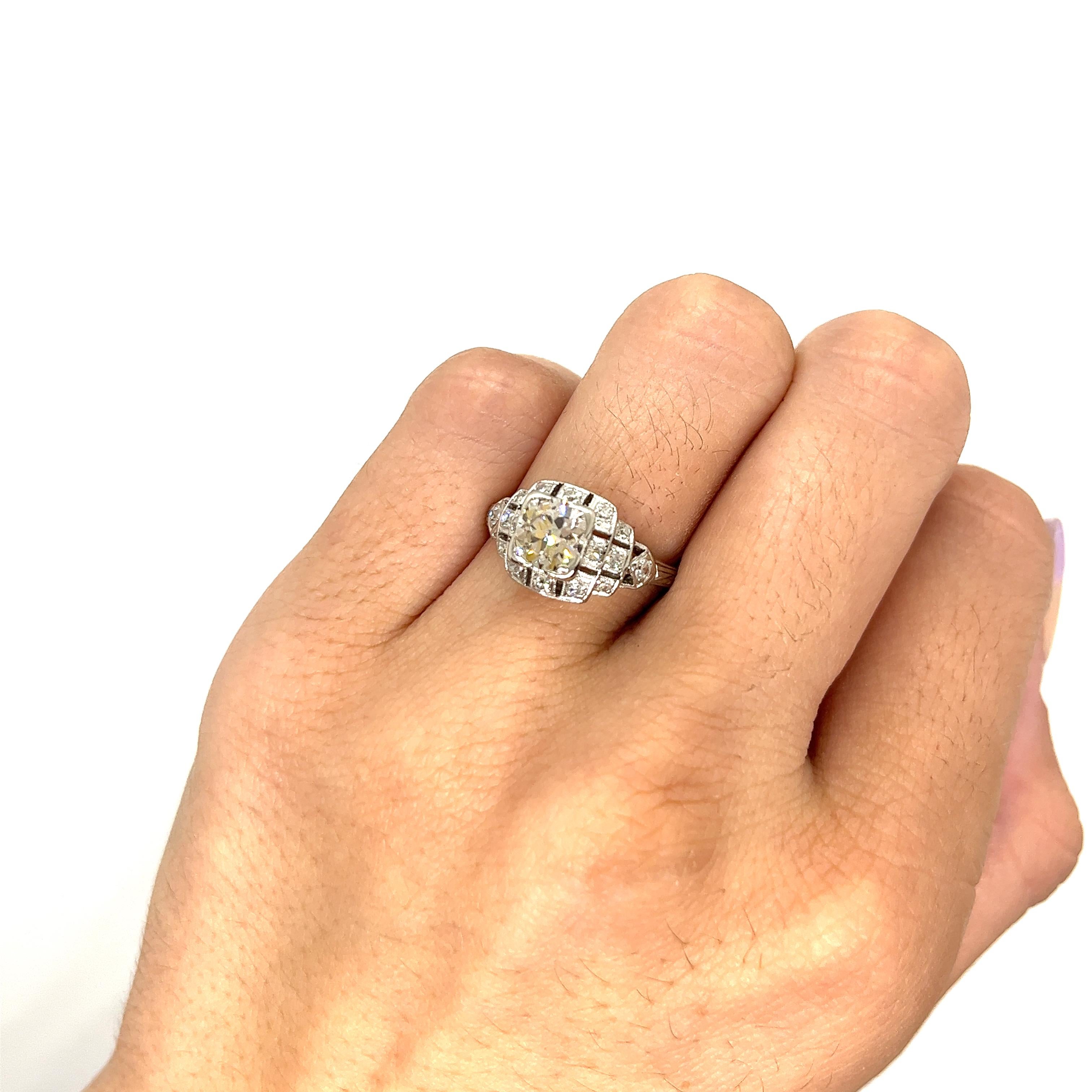 Vintage 1920s Art Deco Platinum Diamond Engagement Ring .82ct For Sale 1