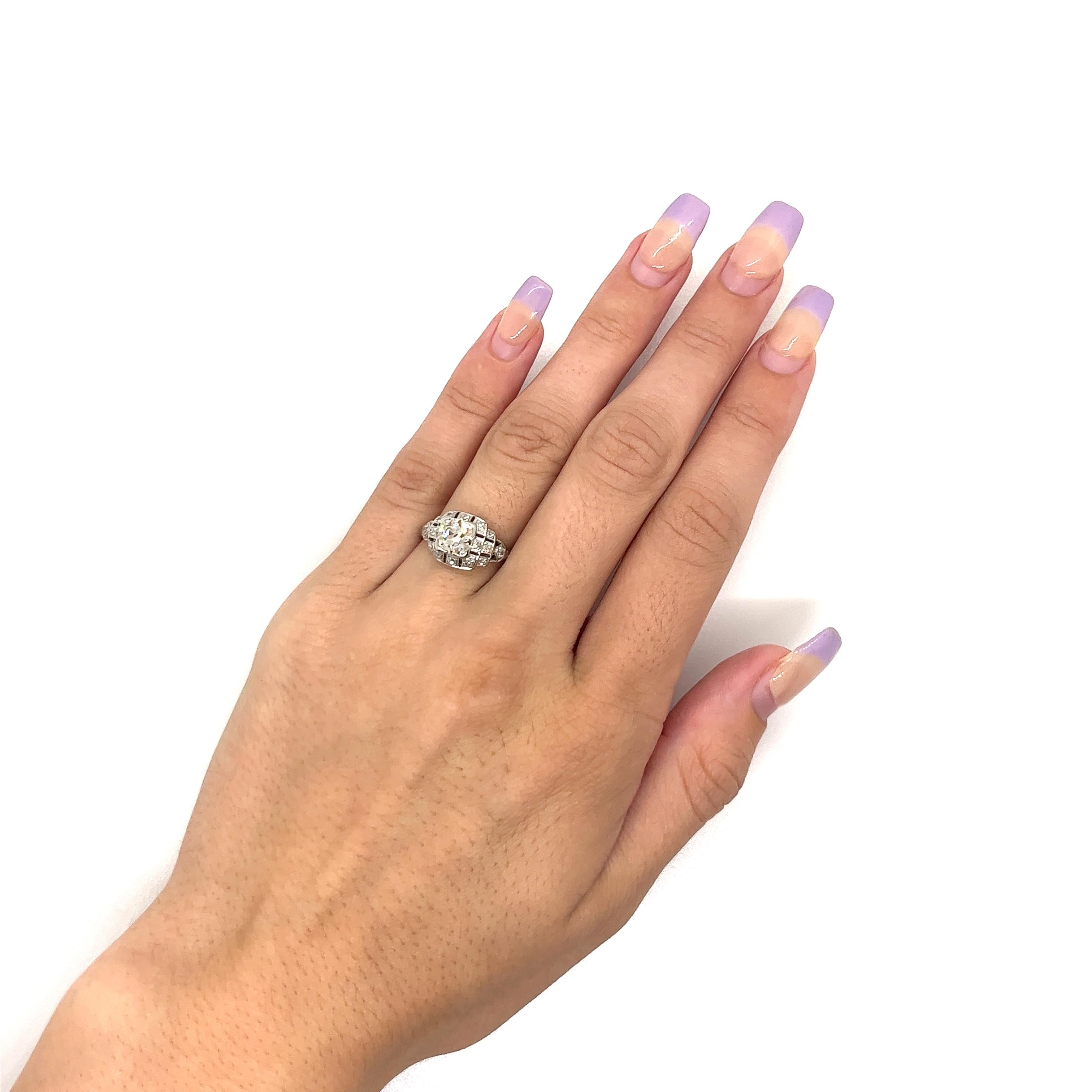 Vintage 1920s Art Deco Platinum Diamond Engagement Ring .82ct For Sale 2