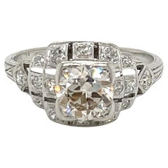Antique 1920s Art Deco Platinum Diamond Engagement Ring .82ct