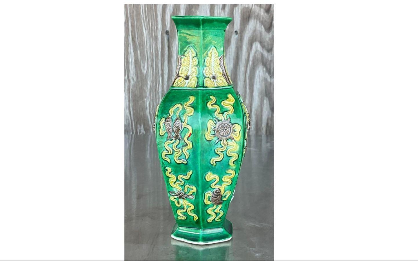 Vintage 1920s Asian Dragon Vase In Good Condition For Sale In west palm beach, FL