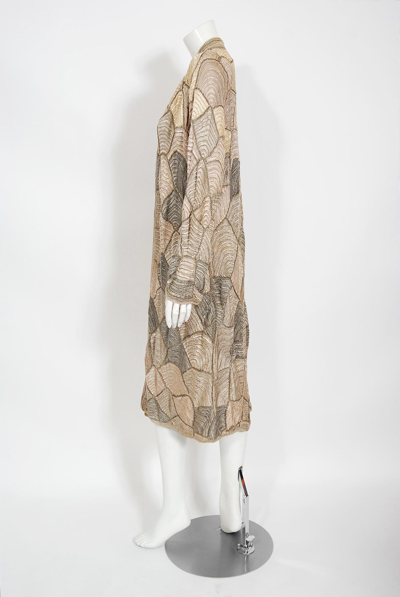 Beige Vintage 1920's Austrian Couture Handmade Metallic Crochet Knit Art-Deco Jacket
