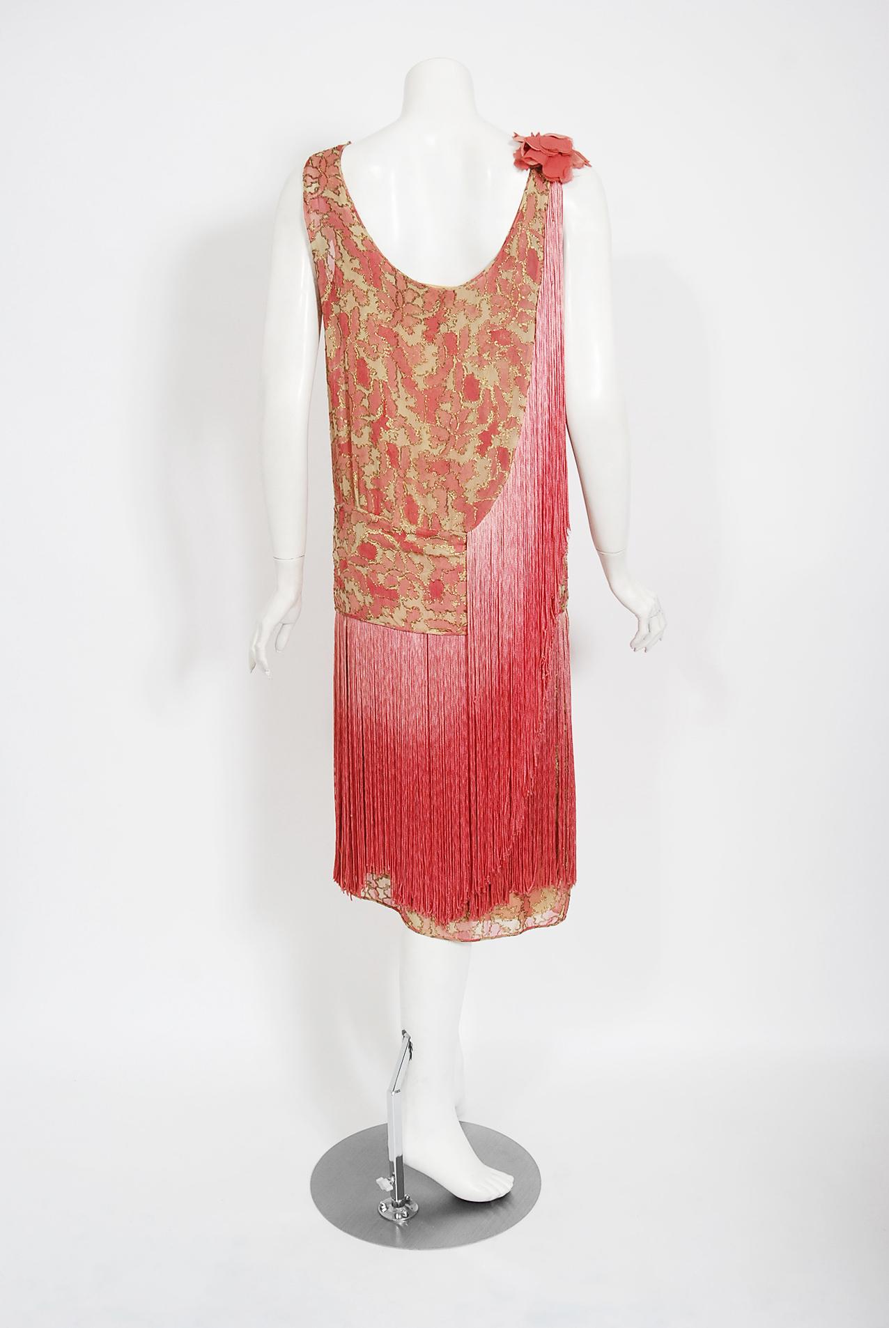 Vintage 1920's B. Altman Couture Metallic-Pink Lamé Ombre Fringe Flapper Dress 5