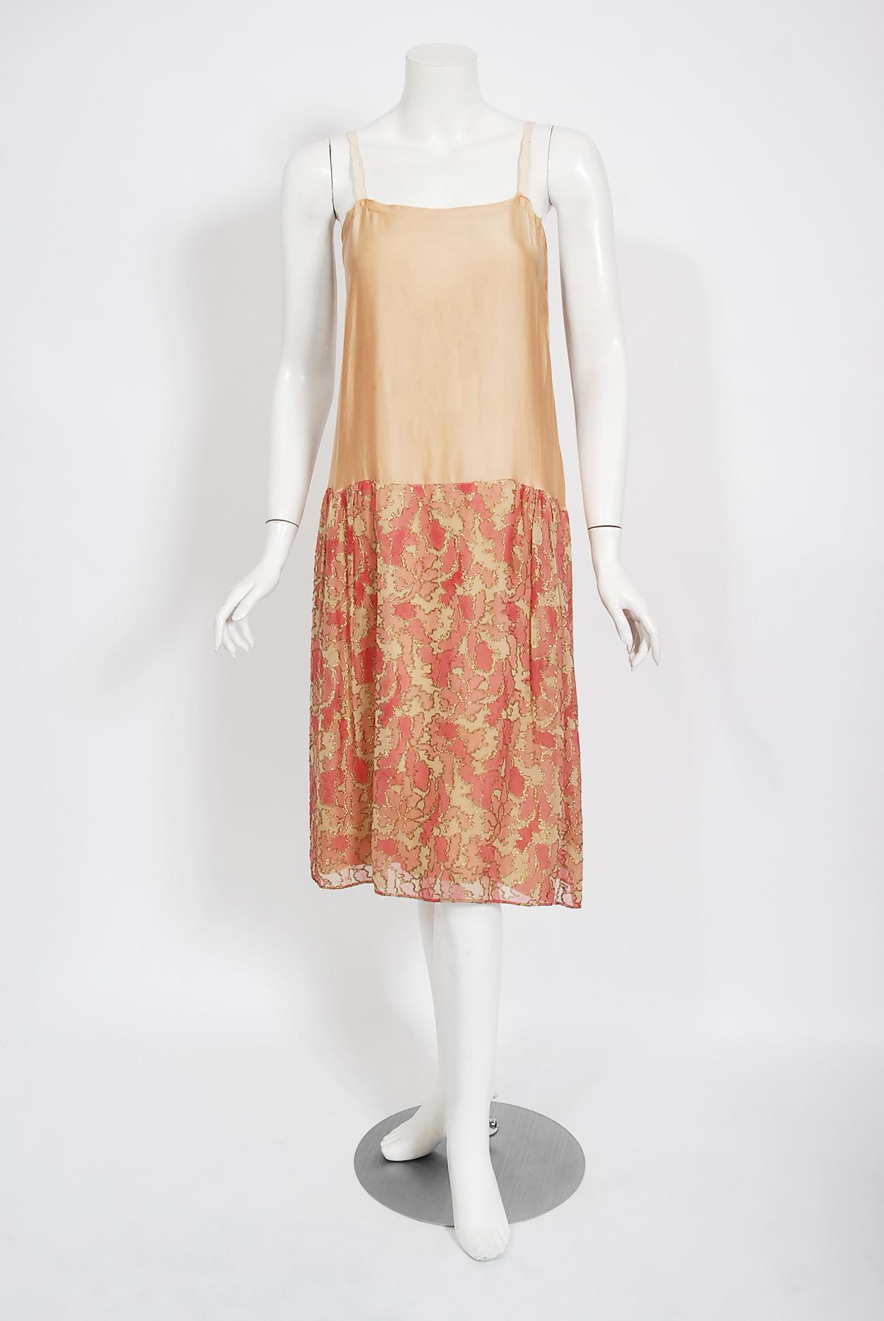 Vintage 1920's B. Altman Couture Metallic-Pink Lamé Ombre Fringe Flapper Dress 4