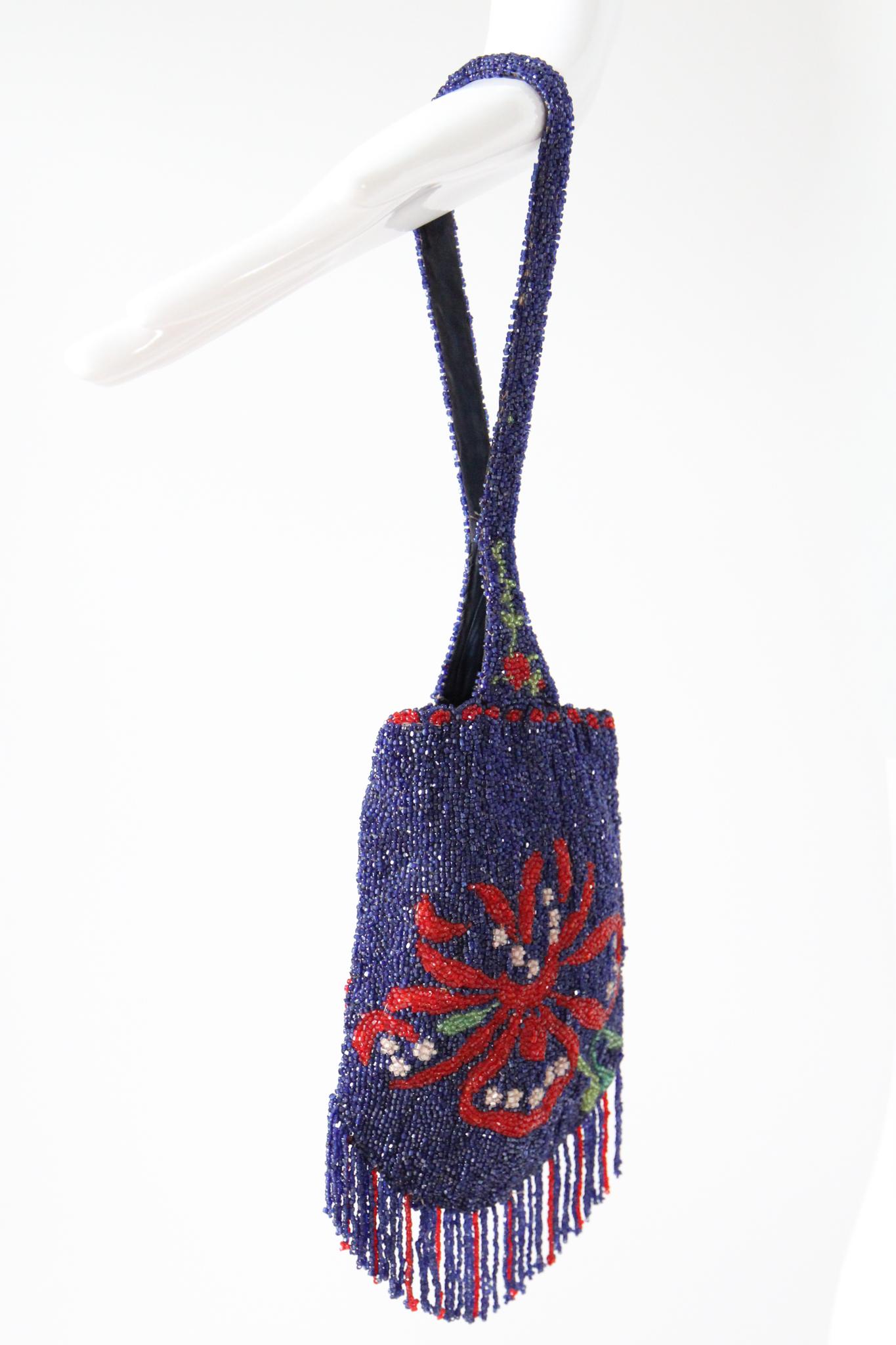 Vintage 1920's Beaded Evening Bag 1920's Flapper Purse Blue and Red Beaded Bag en vente 2