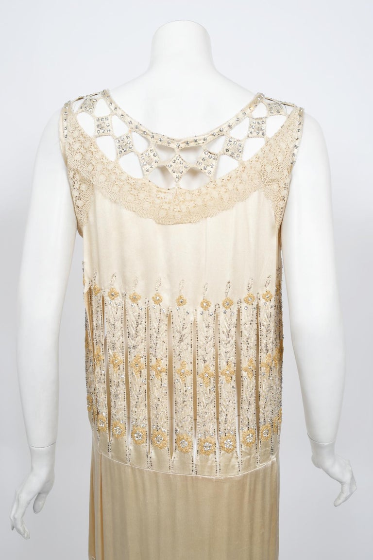 Vintage 1920s Beaded Rhinestone Cream Silk Birdcage Cut-Out Fringe Flapper Dress at 1stDibs Vintage 1920s Beaded Rhinestone Cream Silk Birdcage Cut-Out Fringe Flapper Dress at 1stDibs