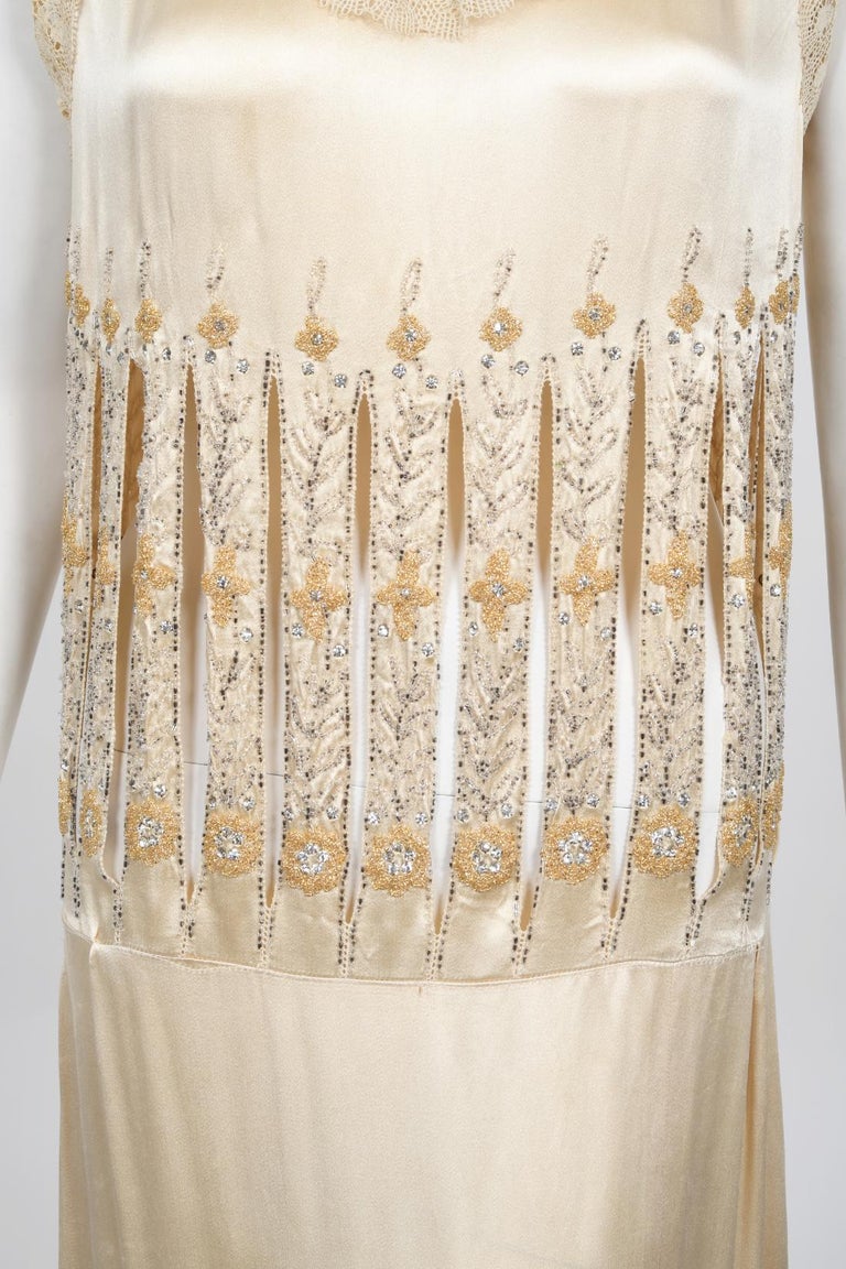 Vintage 1920s Beaded Rhinestone Cream Silk Birdcage Cut-Out Fringe Flapper Dress at 1stDibs Vintage 1920s Beaded Rhinestone Cream Silk Birdcage Cut-Out Fringe Flapper Dress at 1stDibs
