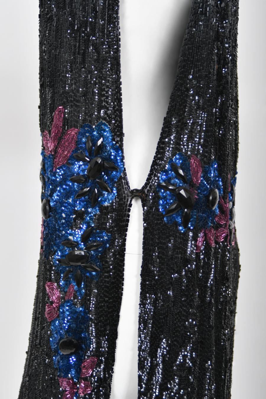 Vintage 1920's Beaded Sequin Sheer-Net Butterfly Motif Asymmetric Flapper Dress 6