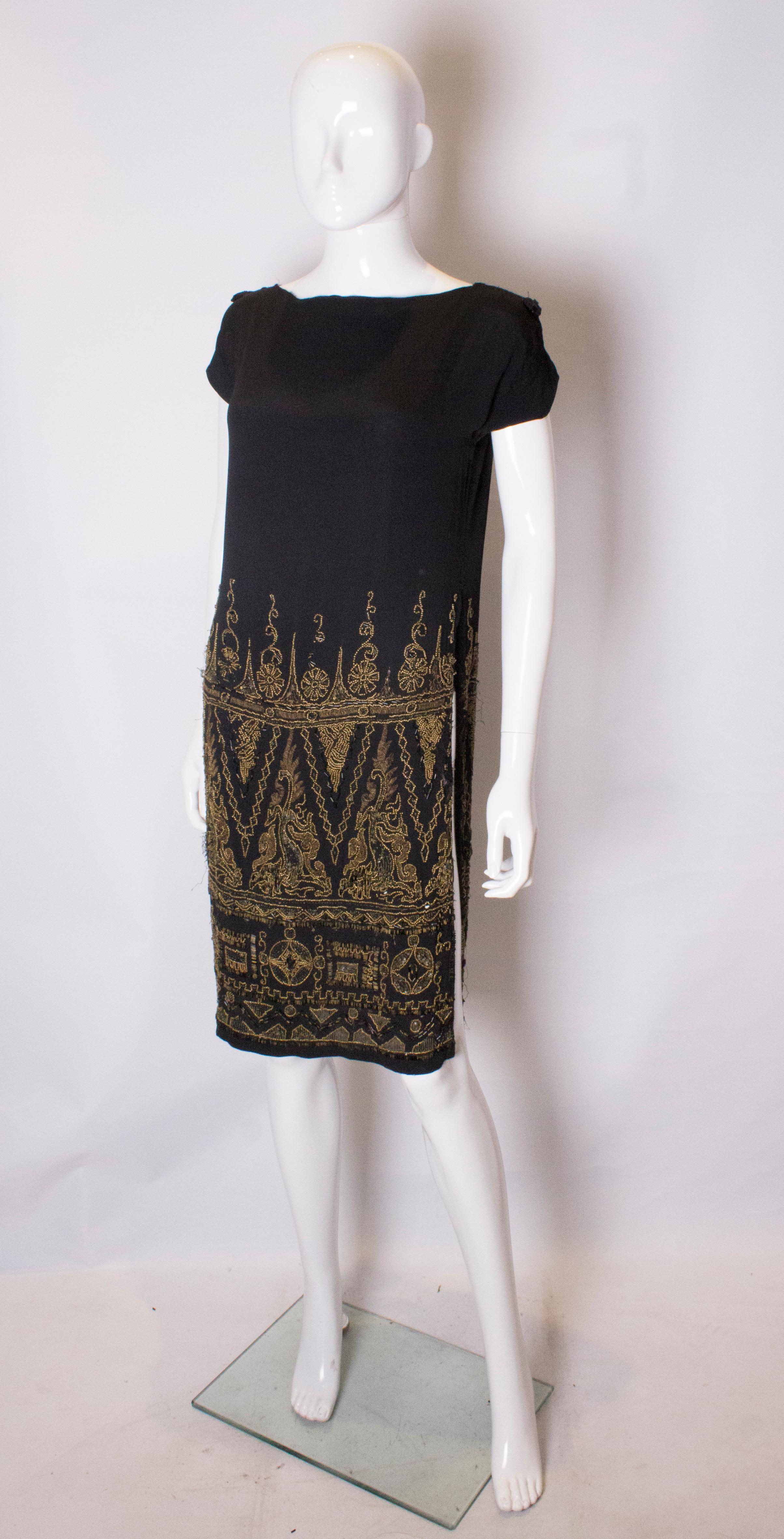 Black Vintage 1920s Beaded Shift