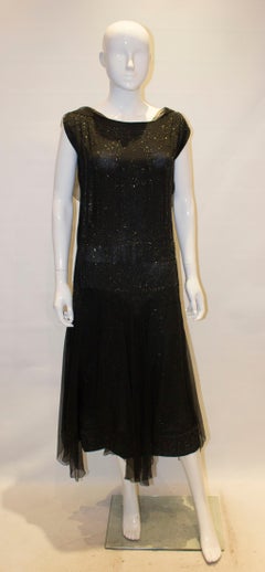 Vintage 1920s Black Beaded Flapper Dress
