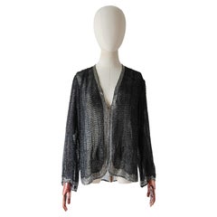 Vintage 1920's Black Beaded Jacket Silver Flapper silver beaded Jacket UK 8 US 4