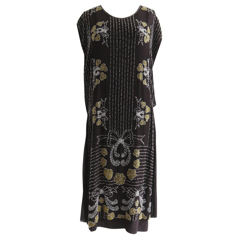 1920s beaded dress vintage RARE 1920s Gray Beaded Flapper Dress, sz. S main image 1