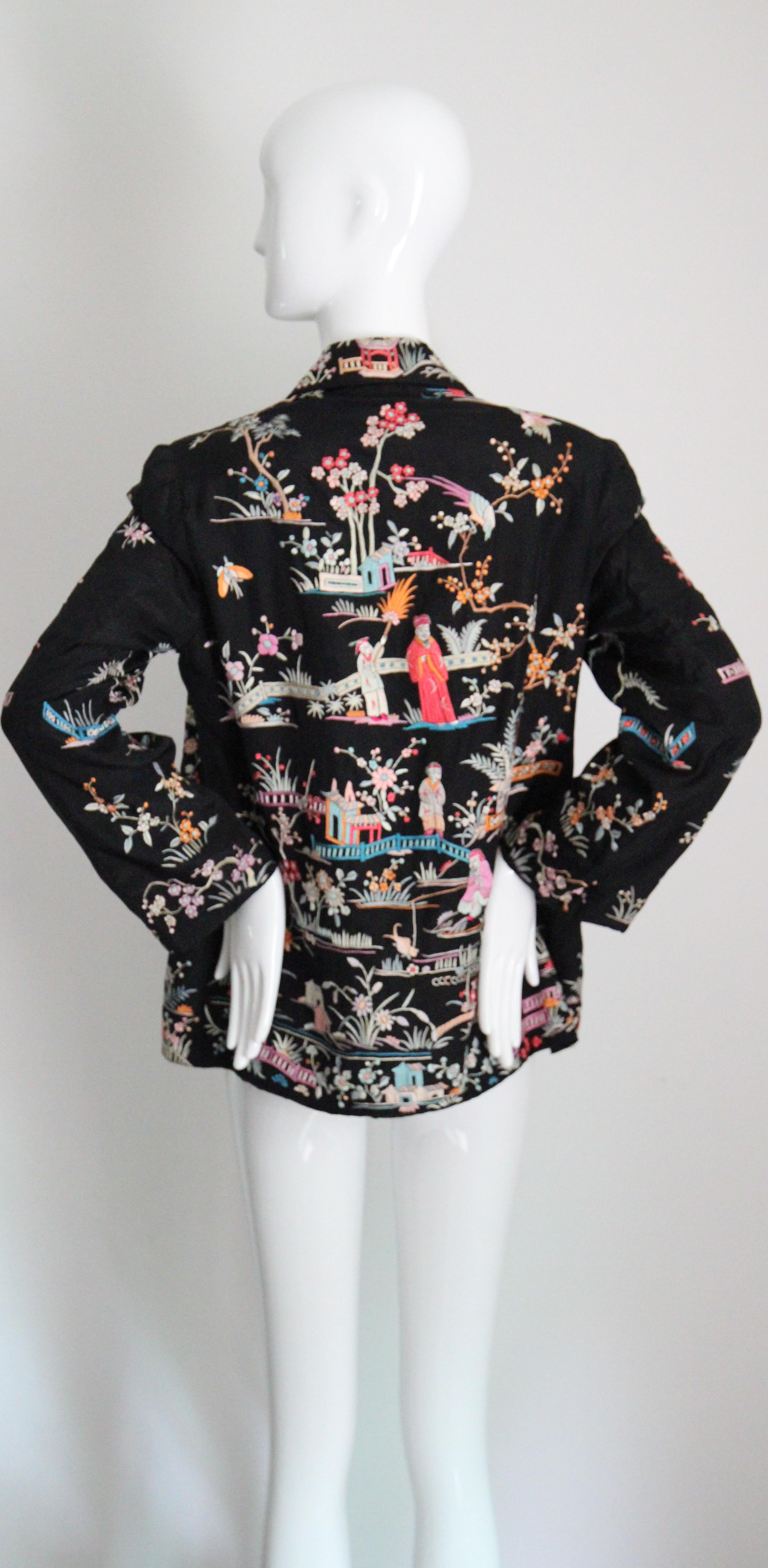 Vintage 1920's black silk floral embroidered jacket canton embroidery UK 10-14 For Sale 8