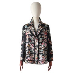 Vintage 1920's black silk floral embroidered jacket canton embroidery UK 10-14