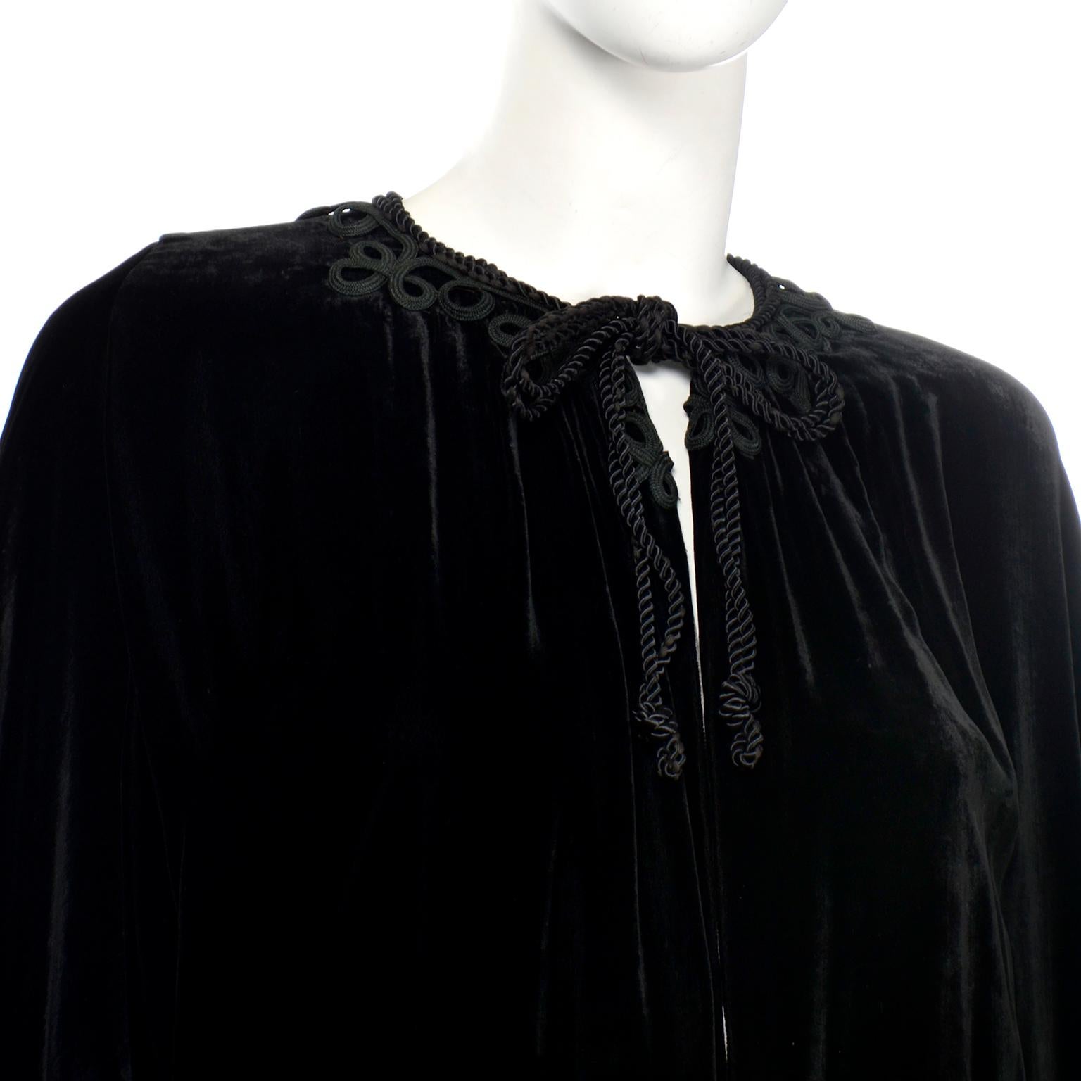 Vintage 1920's Black Silk Velvet Evening Coat w Soutache Trim For Sale 1