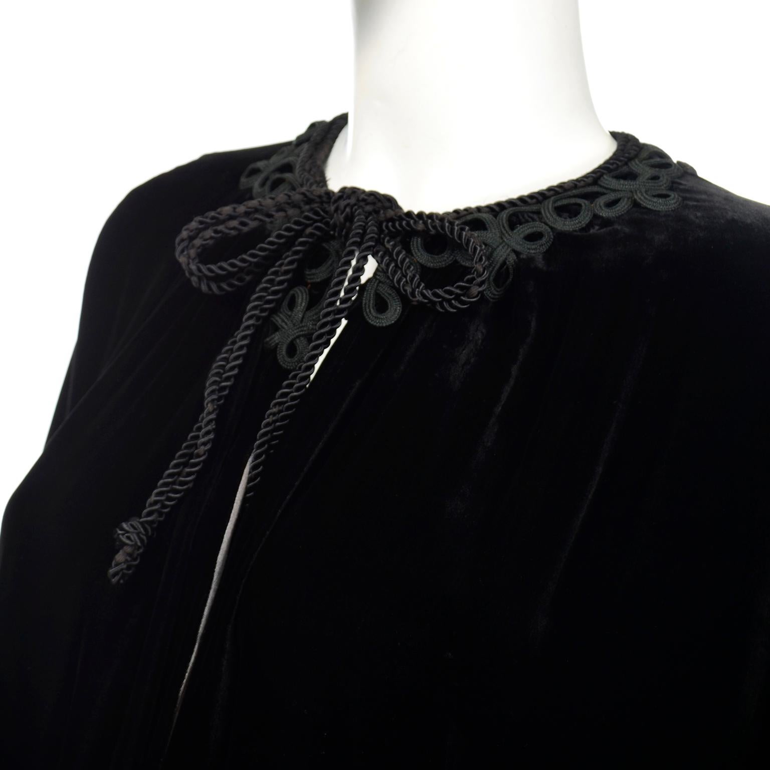 Vintage 1920's Black Silk Velvet Evening Coat w Soutache Trim For Sale 2