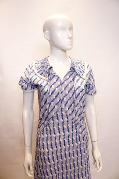 Vintage 1920s Blue and White Cotton Day Dress
