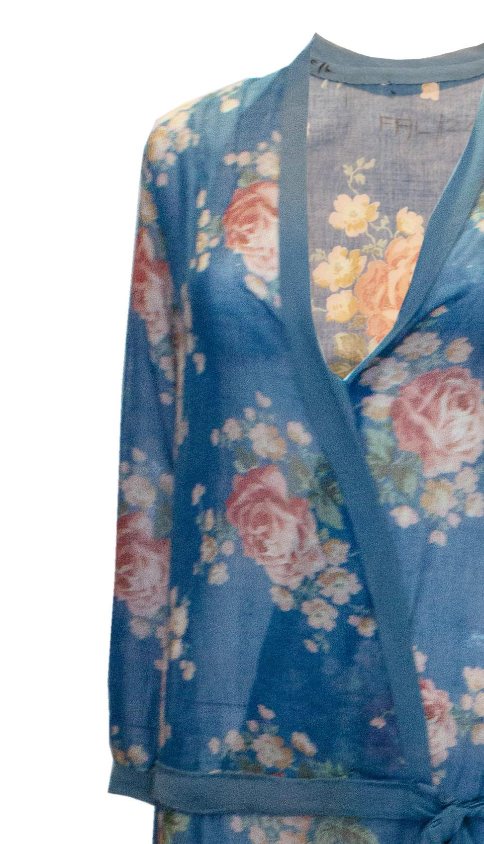 Women's Vintage 1920s Blue Floral Cotton Dress For Sale