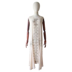 Vintage 1920's blush silk chiffon beaded flapper dress silver and pink UK 8-10