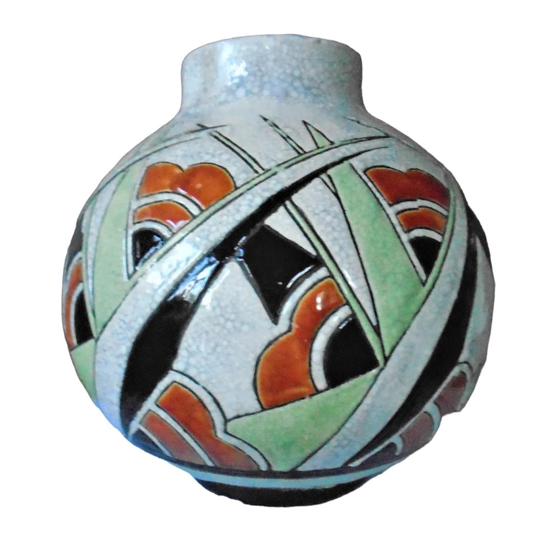 20th Century Vintage 1920’s Boche Freres La Louvier Art Deco Ceramic Vase ~ Belgium For Sale