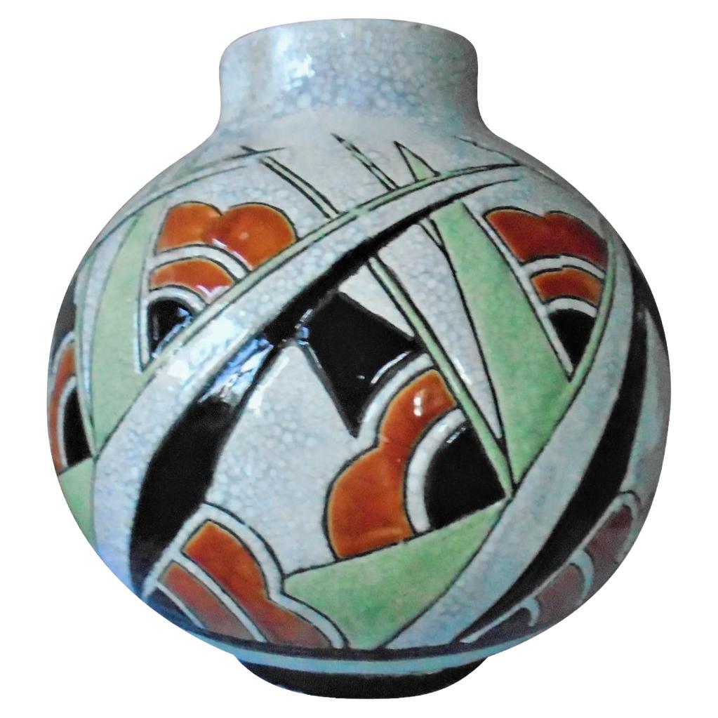 Vintage 1920’s Boche Freres La Louvier Art Deco Ceramic Vase ~ Belgium For Sale
