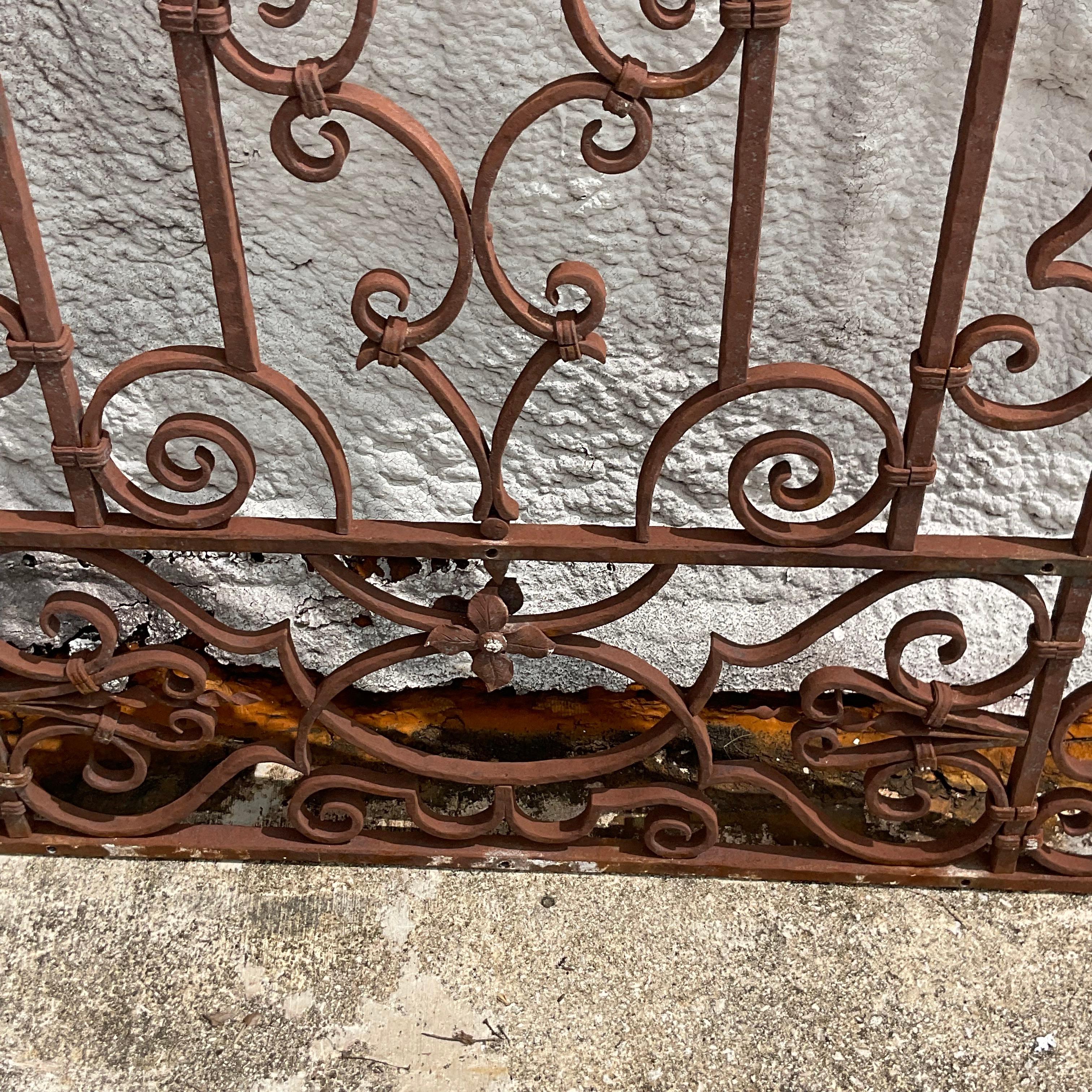 American Vintage 1920s Boho Palm Beach Wrought Iron Gate After Mizner For Sale