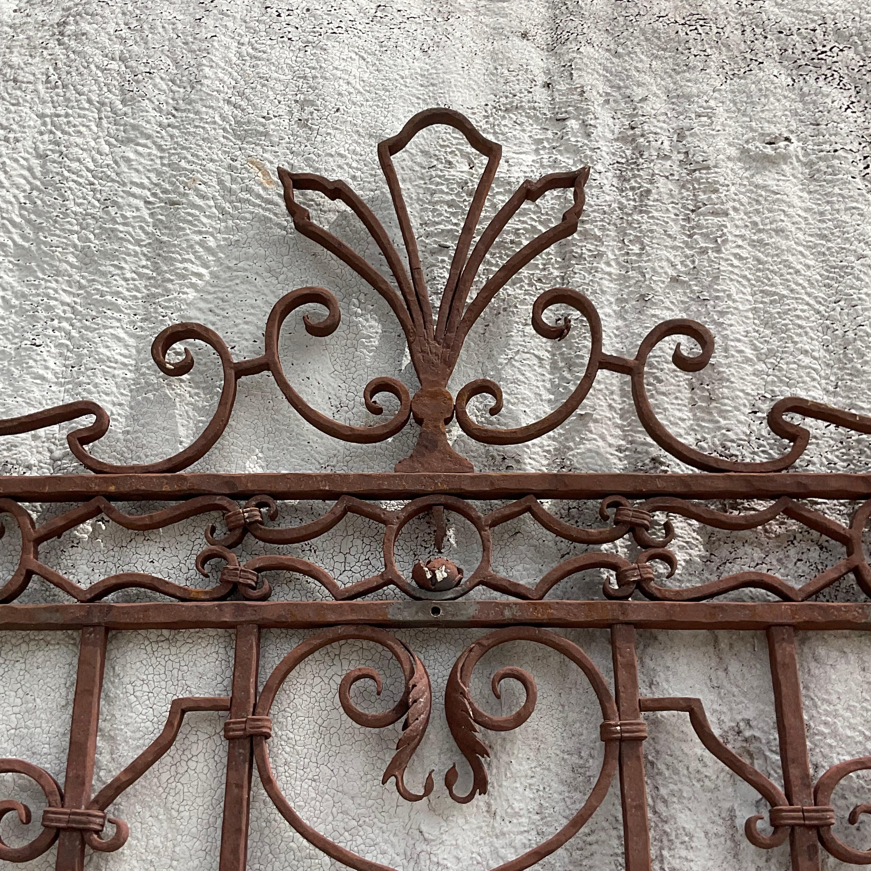 Vintage 1920s Boho Palm Beach Wrought Iron Gate After Mizner In Good Condition For Sale In west palm beach, FL