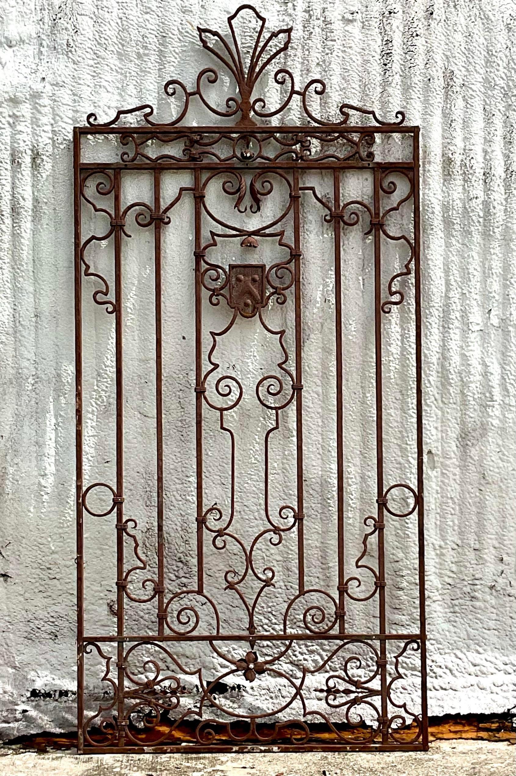 Early 20th Century Vintage 1920s Boho Palm Beach Wrought Iron Gate After Mizner For Sale