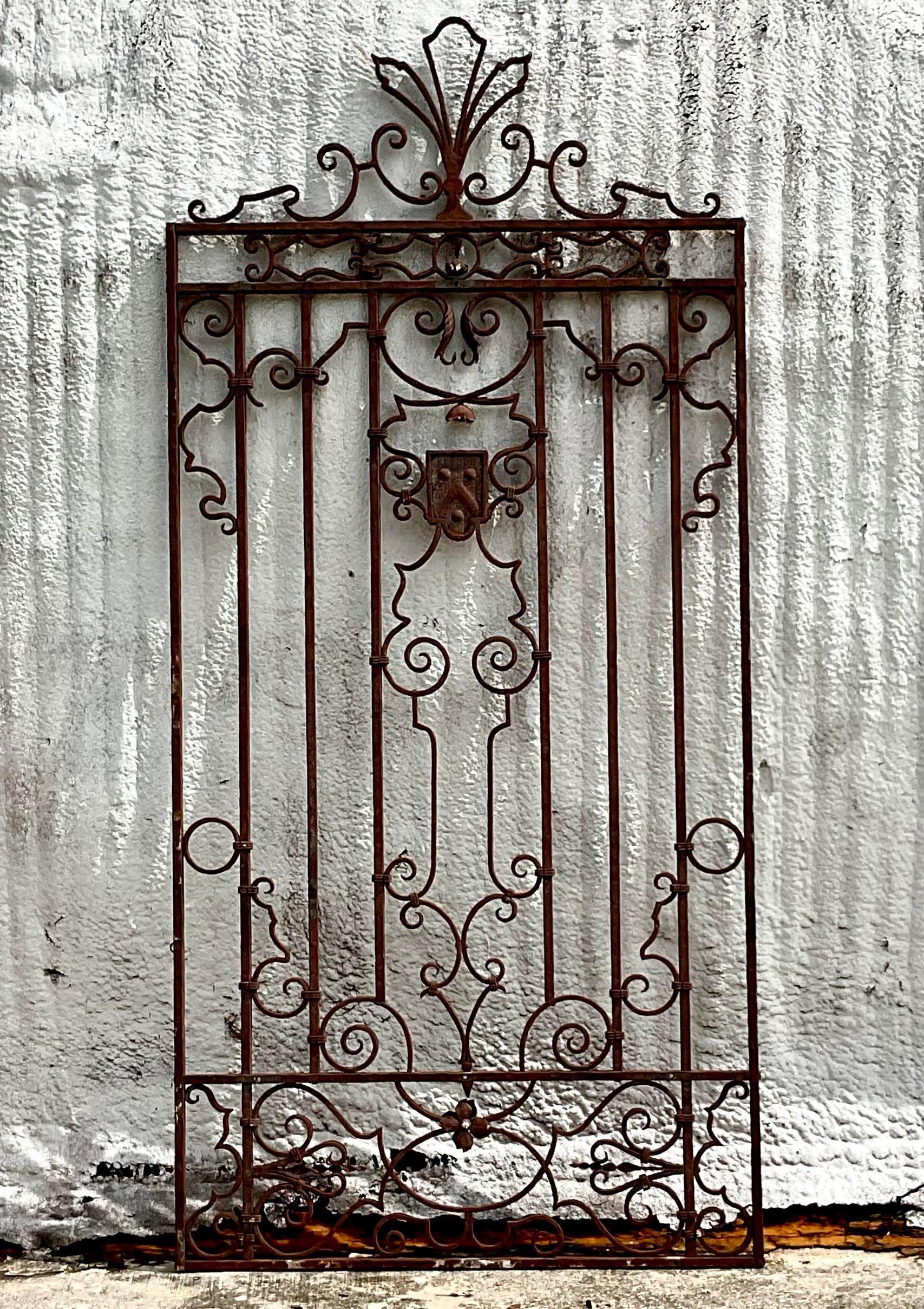 Vintage 1920s Boho Palm Beach Wrought Iron Gate After Mizner For Sale 3