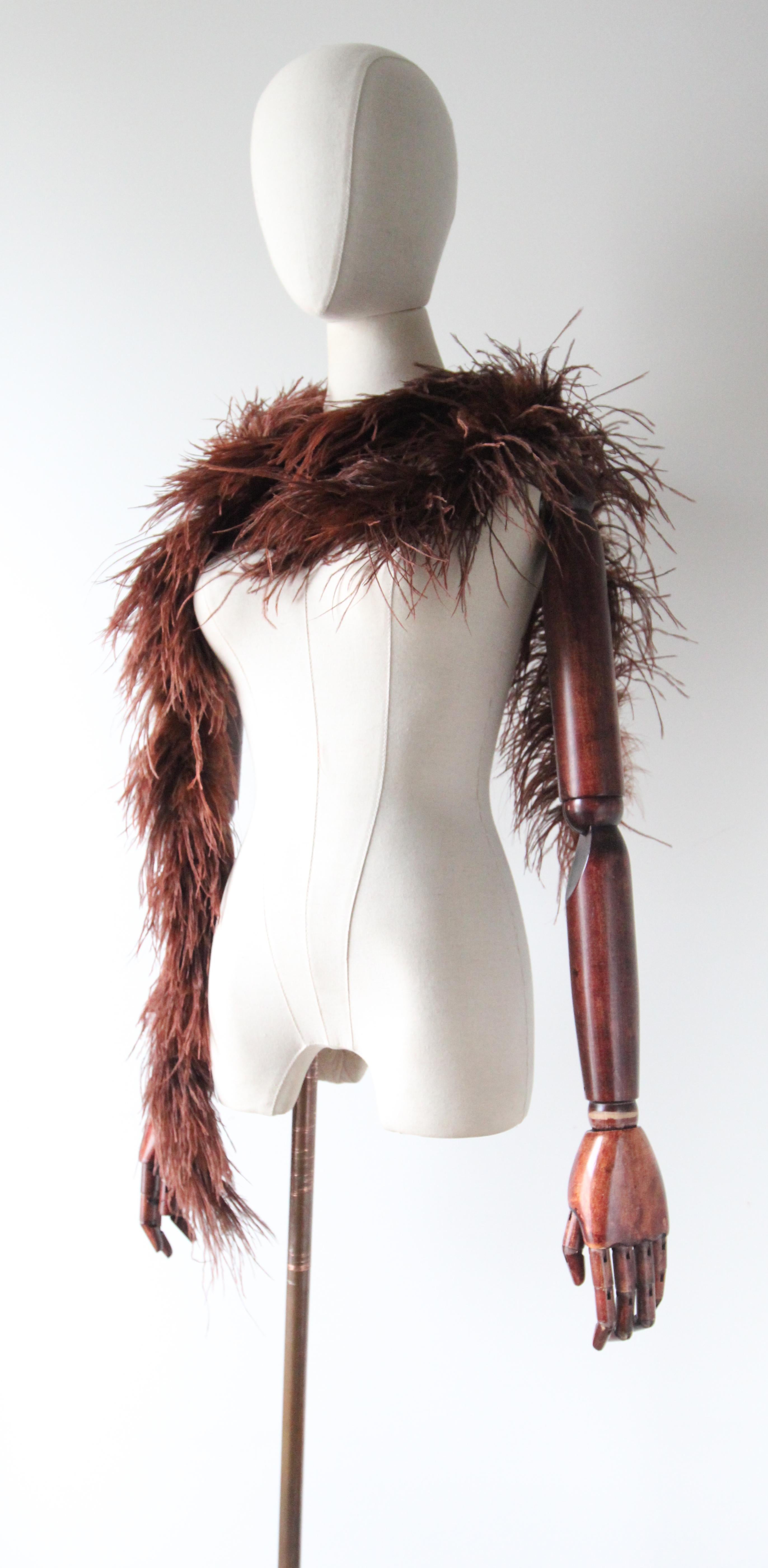 Women's or Men's Vintage 1920's Chestnut Brown Ostrich Feather Boa 1920's flapper feather boa For Sale