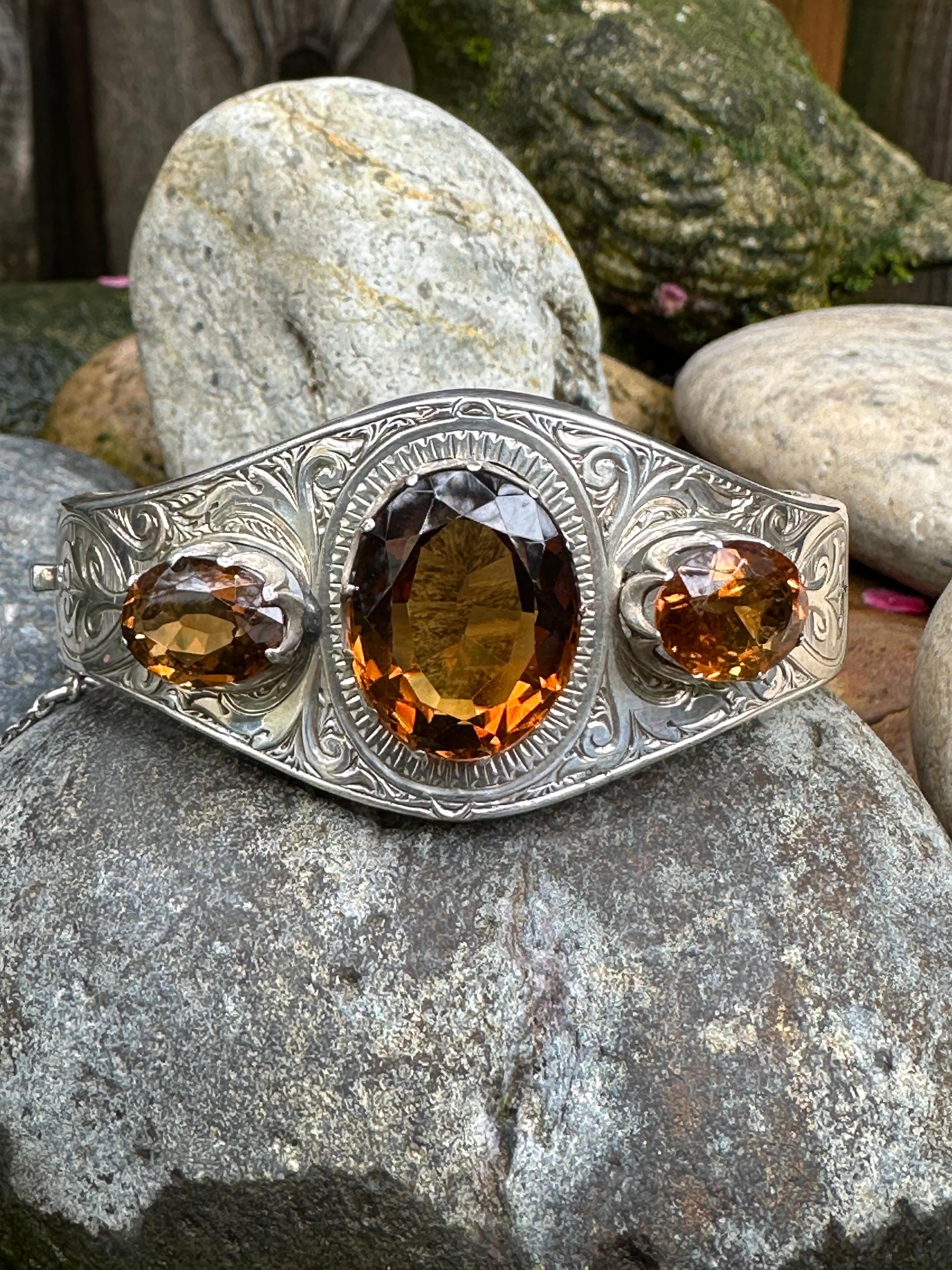 Vintage 1920s Citrine Sterling Bracelet In Good Condition For Sale In Scotts Valley, CA