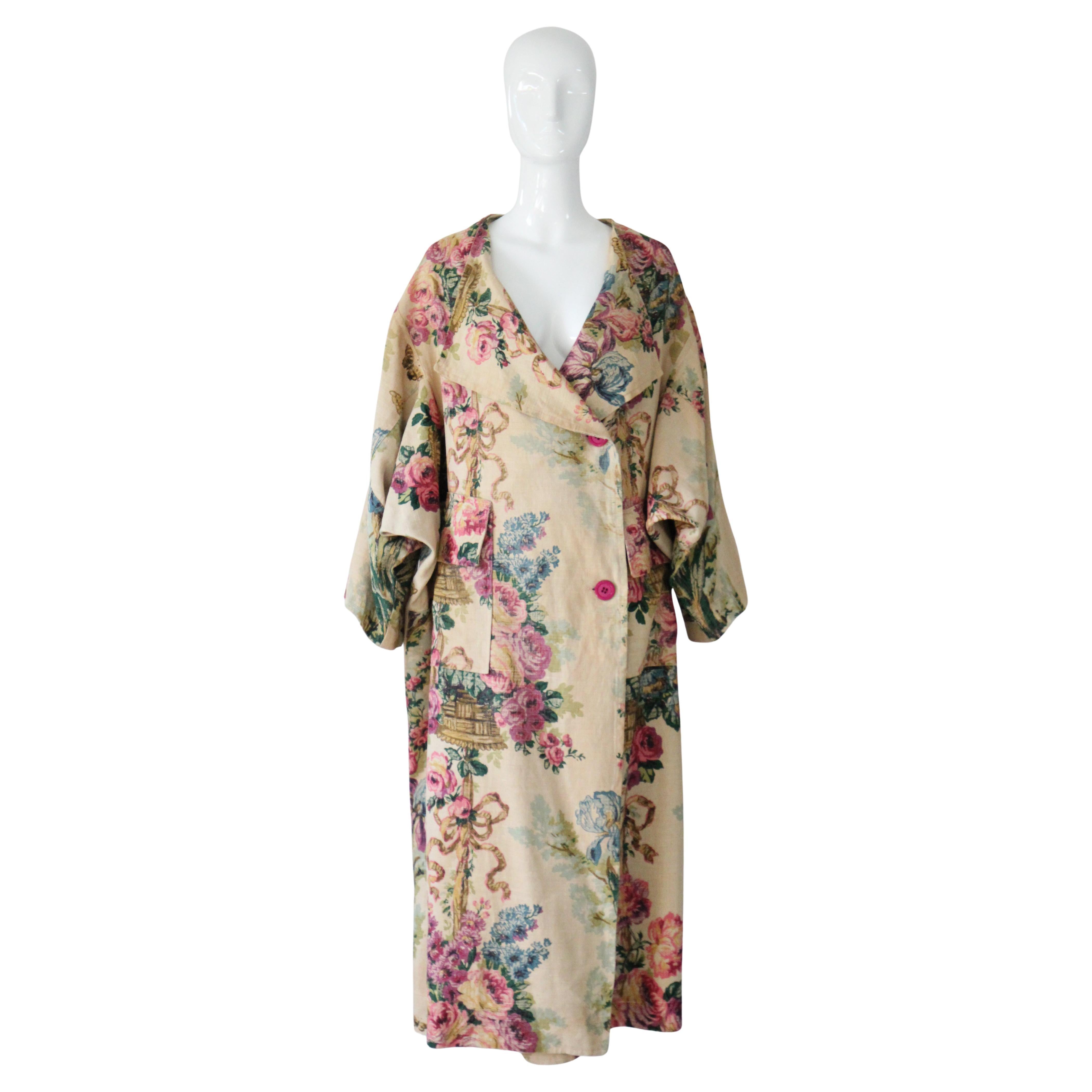 Vintage 1920
s Coat floral heavy linen flapper coat roaring 20s UK 10-16 US 6-12 For Sale