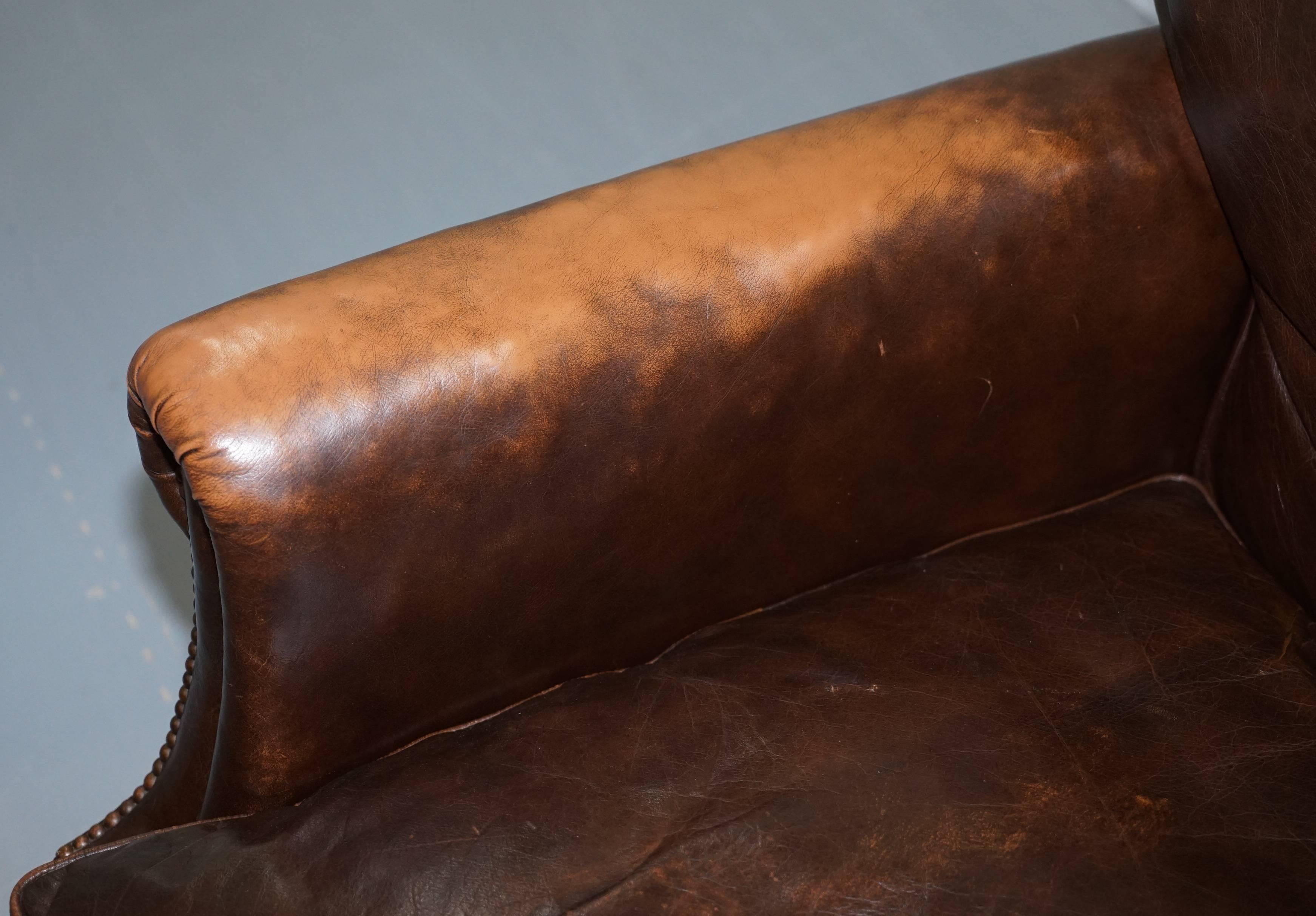 Hand-Crafted Vintage 1920s Coil Sprung Aged Brown Leather Club Armchair on Castors Rare Find
