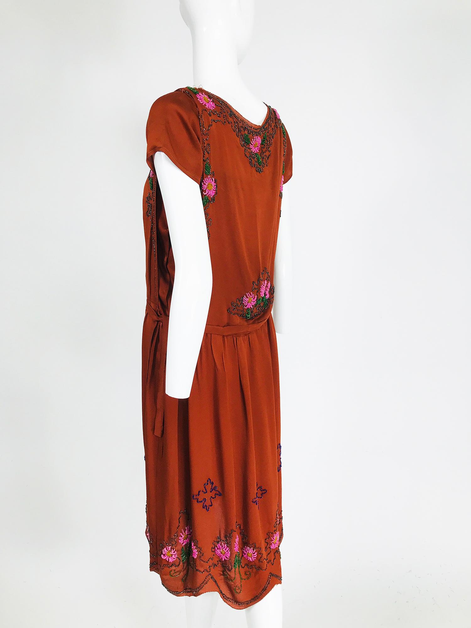 Vintage 1920s copper silk satin beaded flapper dress For Sale at ...