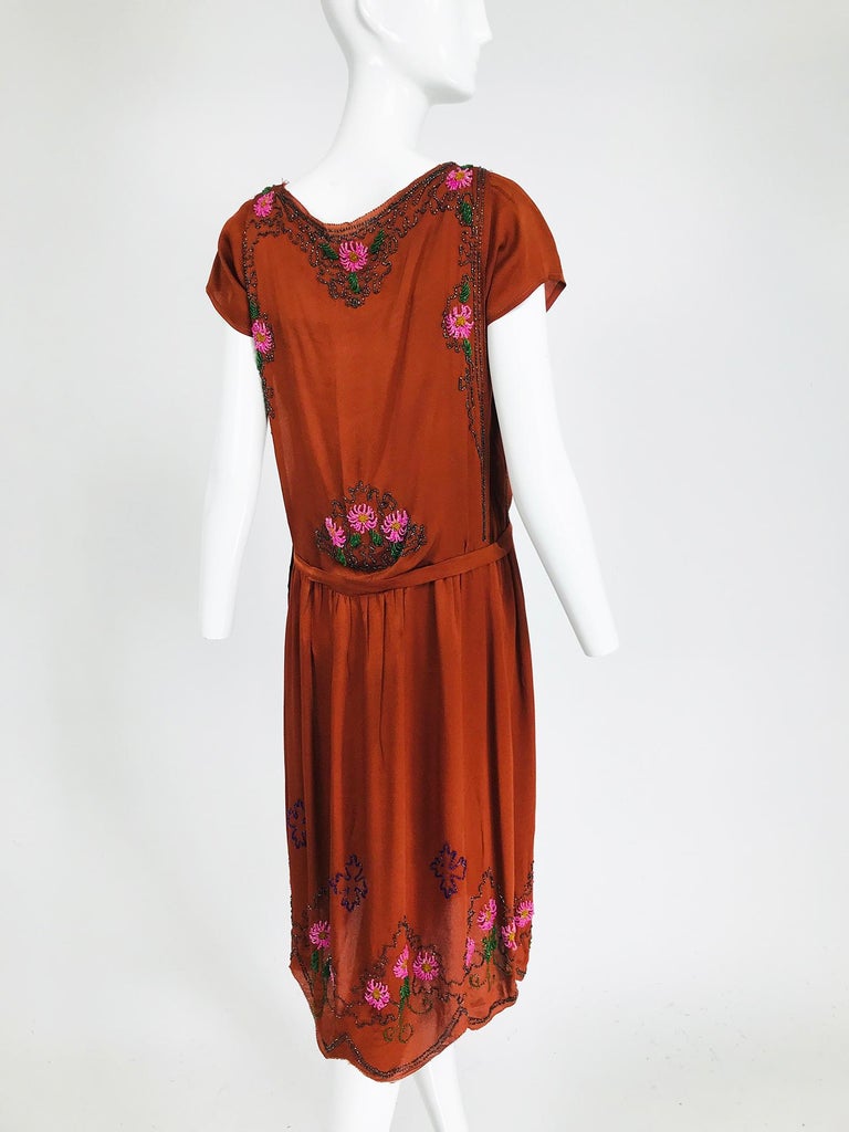 Vintage 1920s copper silk satin beaded flapper dress For Sale at ...