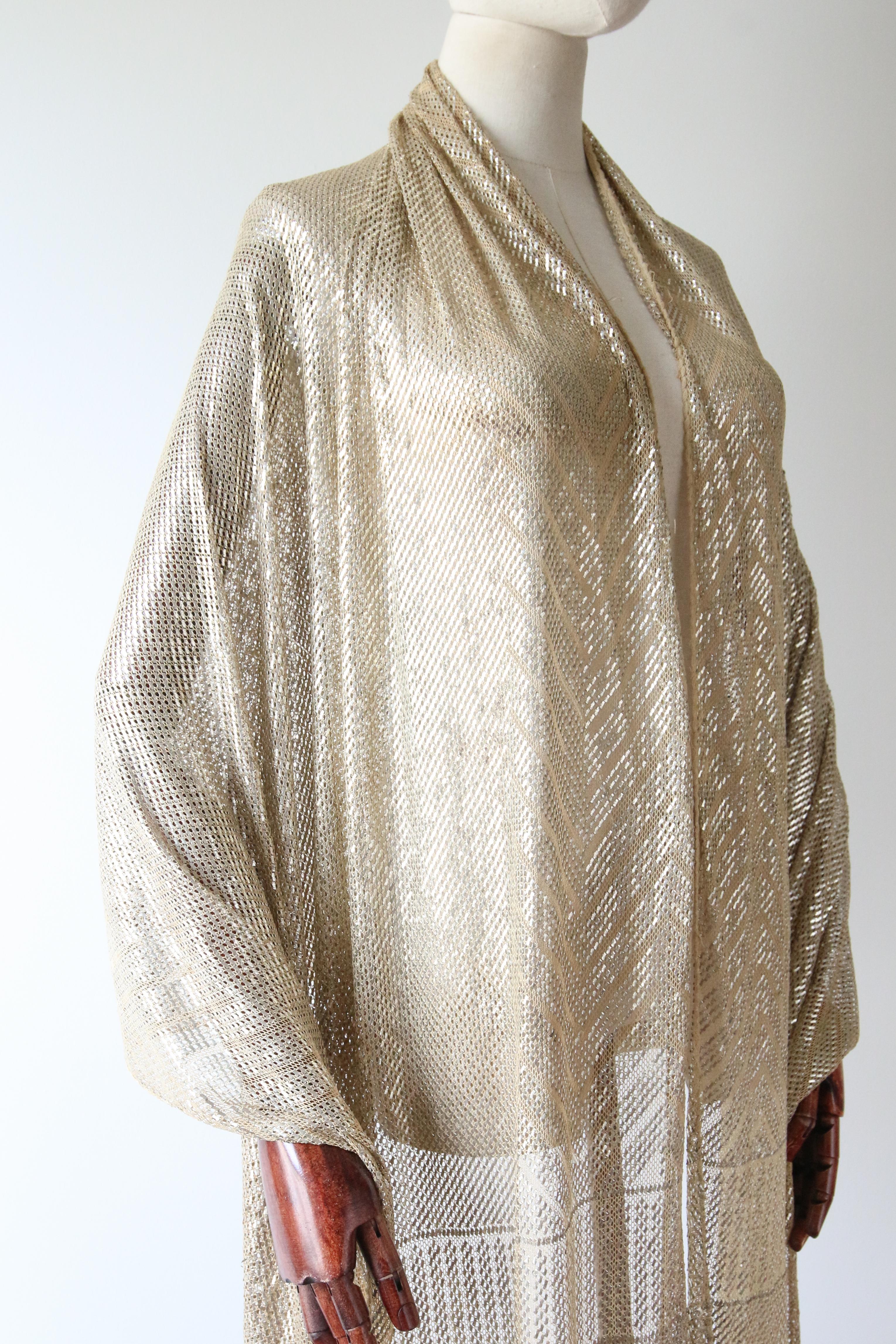 Vintage 1920's cream assuit shawl vintage 1920's cream metal work shawl  For Sale 2