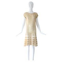 Antique 1920's Cream Floral Lace Day Dress 1920s Lace Dress UK 8-10 US 4-6
