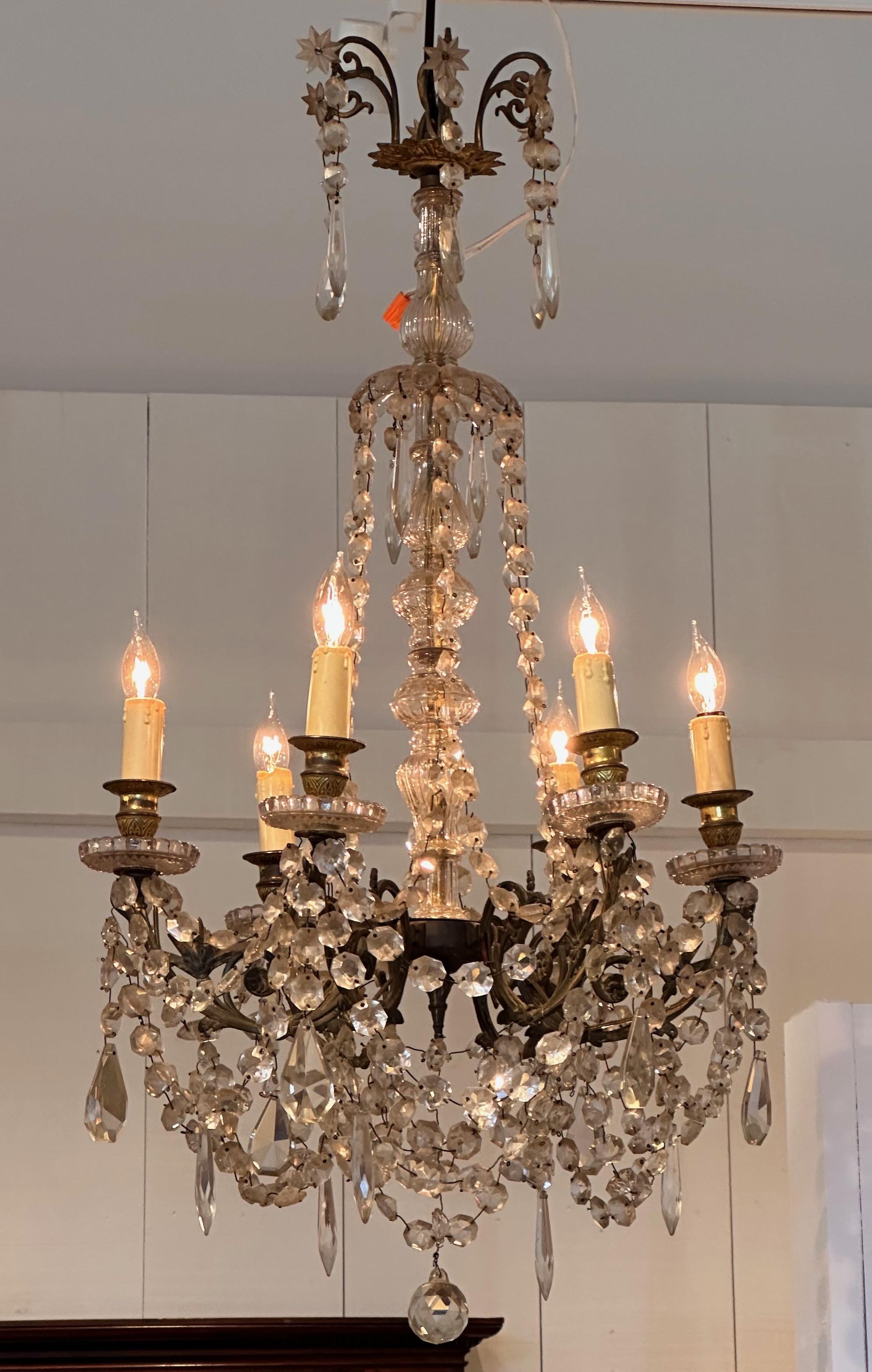 Vintage 1920s Crystal Chandelier In Good Condition In Charlottesville, VA