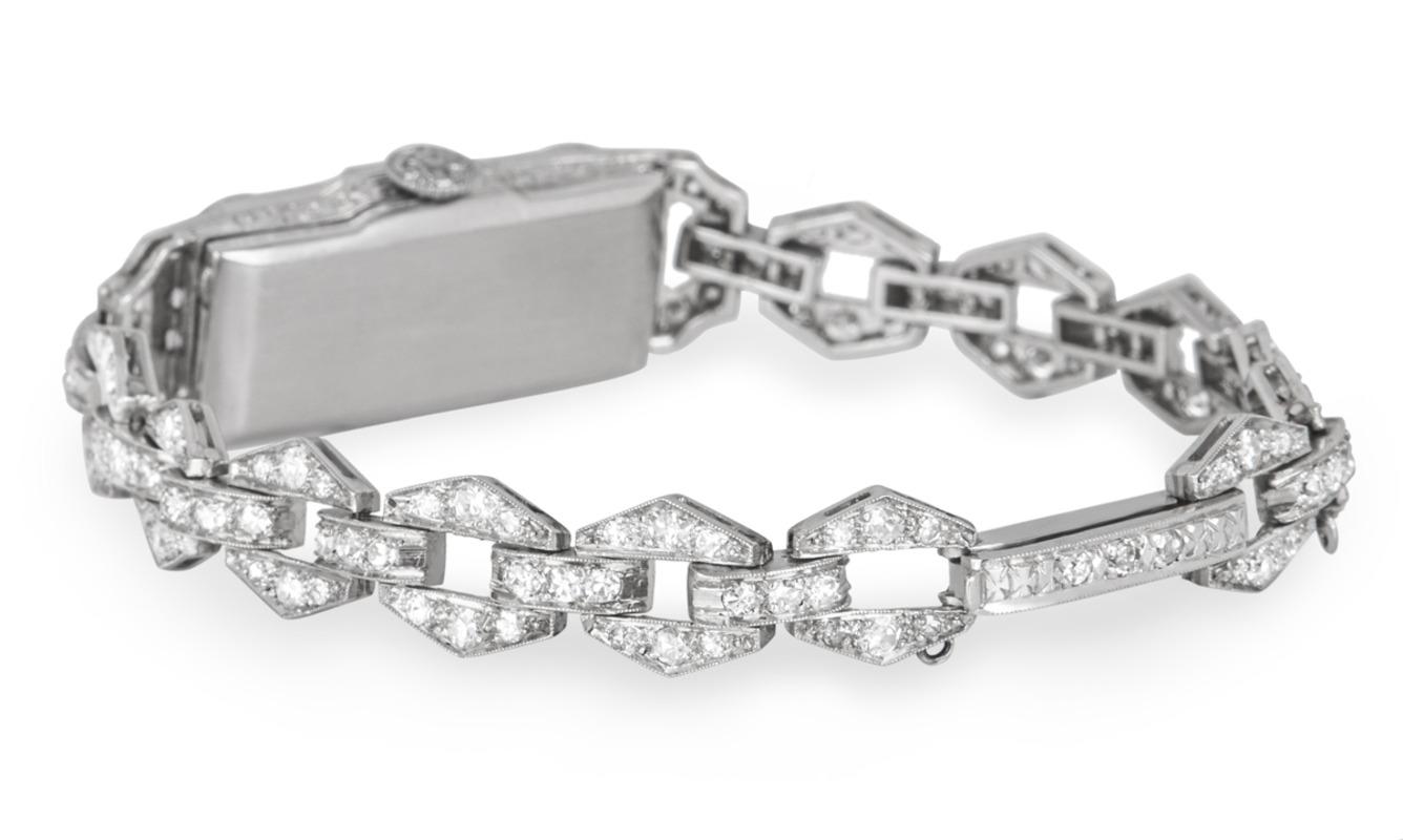 Vintage 1920er Jahre Diamond Set Silber Zifferblatt Platin Cocktail Armbanduhr im Angebot 1