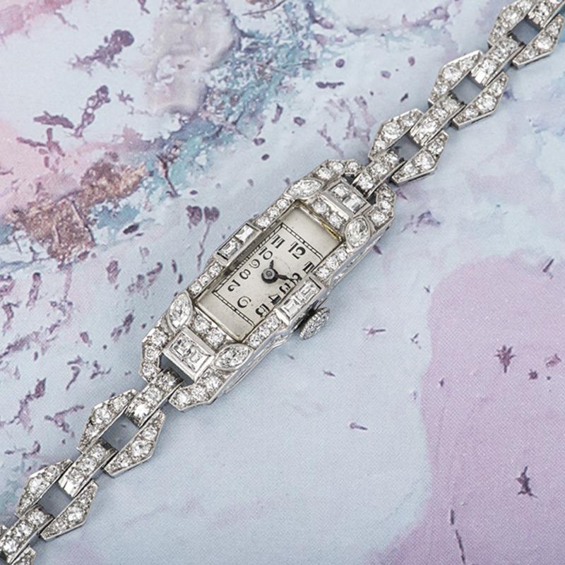 Vintage 1920er Jahre Diamond Set Silber Zifferblatt Platin Cocktail Armbanduhr im Angebot 3