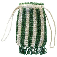 Vintage 1920s Flapper Green Glass Beaded Purse Bag