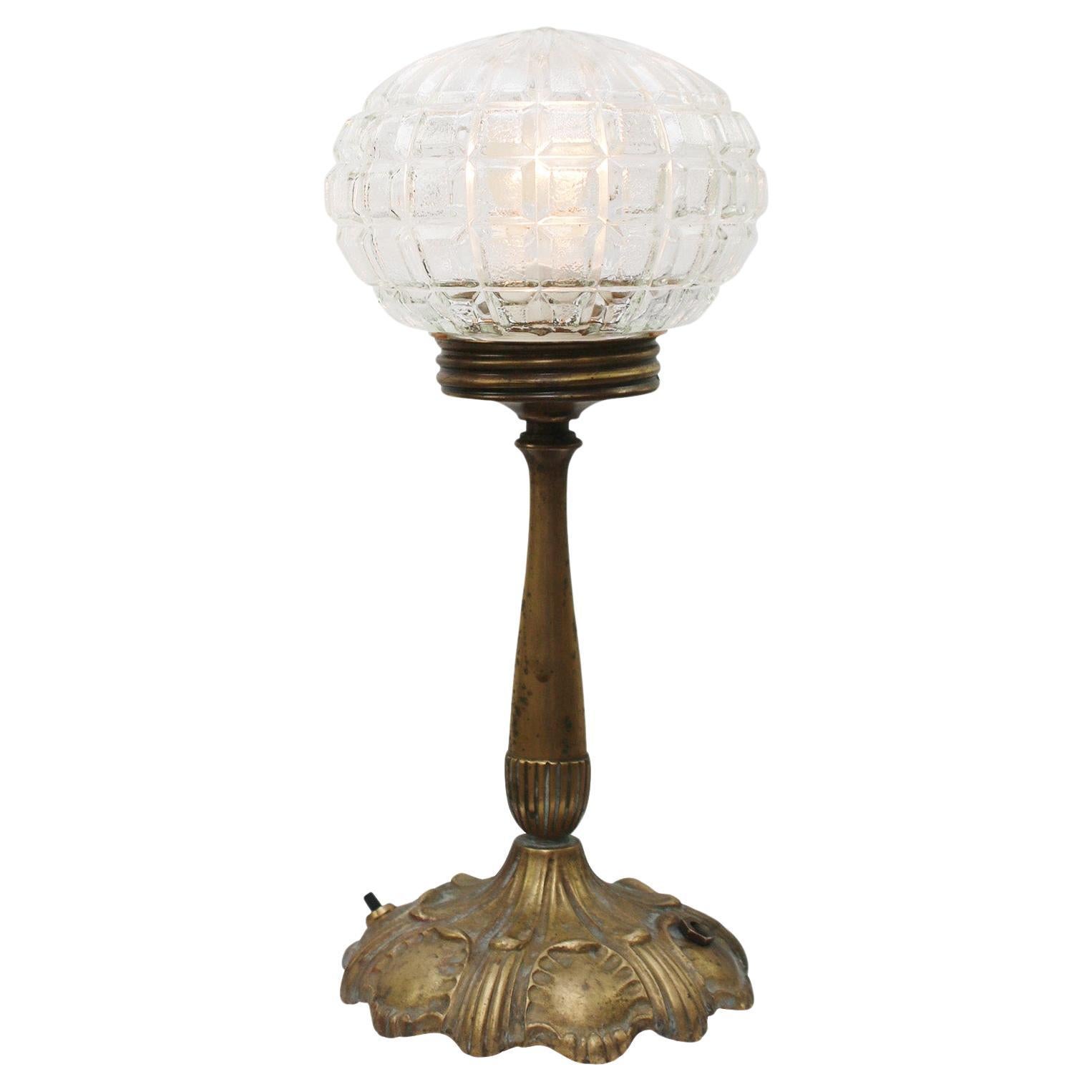 Vintage 1920s French Brass & Glass Table Desk Light For Sale