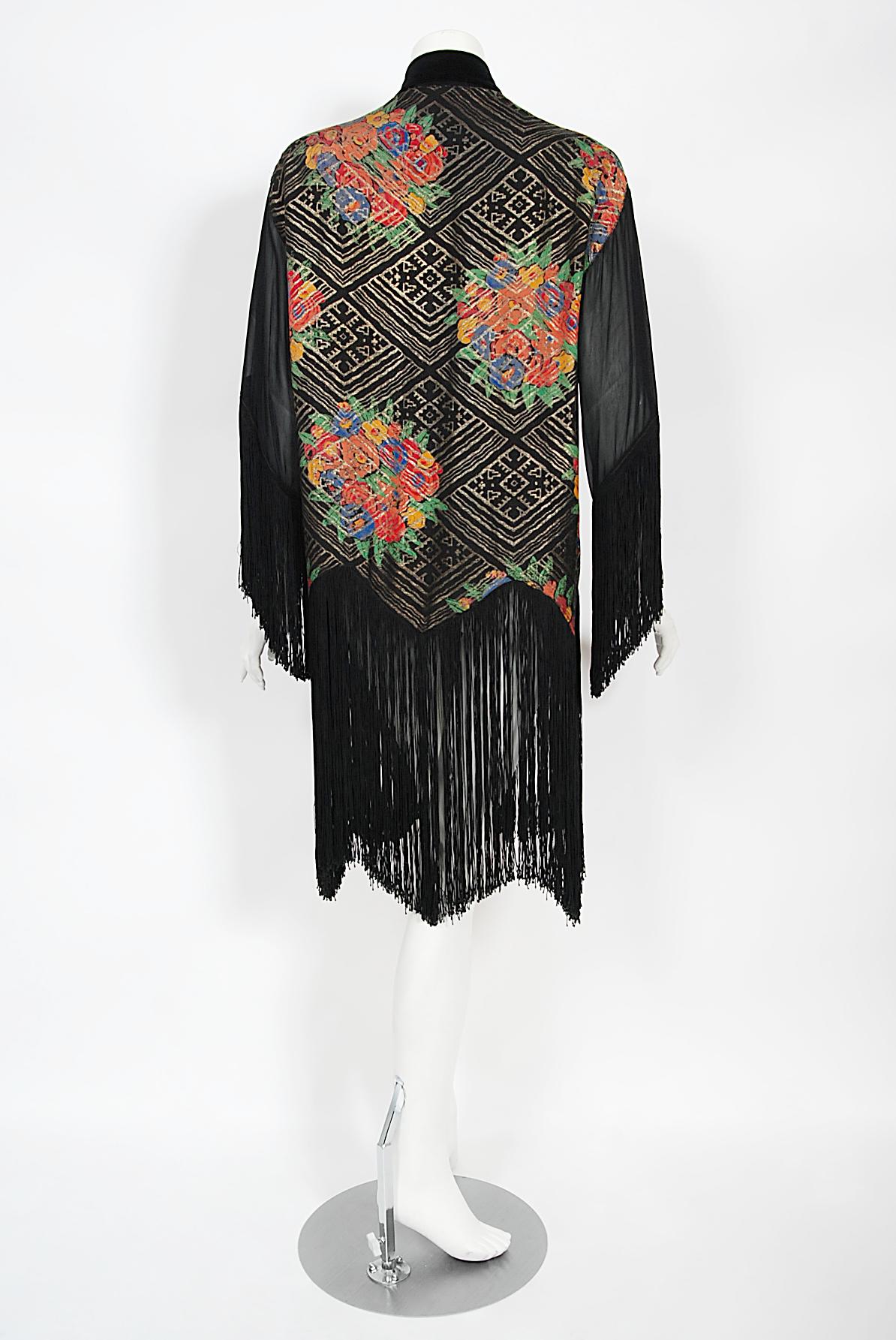 Vintage 1920's French Colorful Floral Silk Lamé Flapper Fringe Art Deco Jacket 10